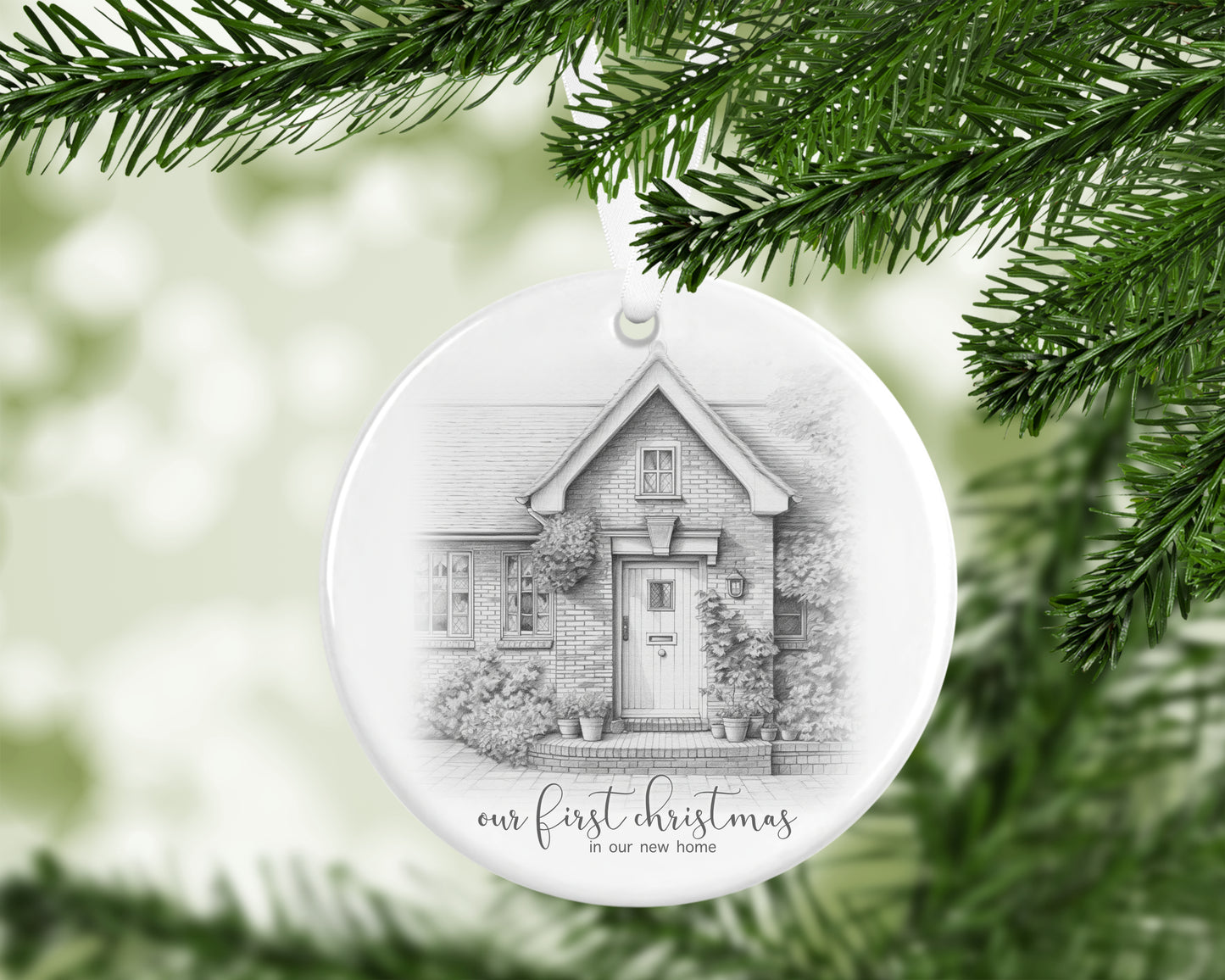 first Christmas in our new home ceramic bauble, first Christmas keepsake gift, memorable keepsake gift, custom tree decoration, couples gift
