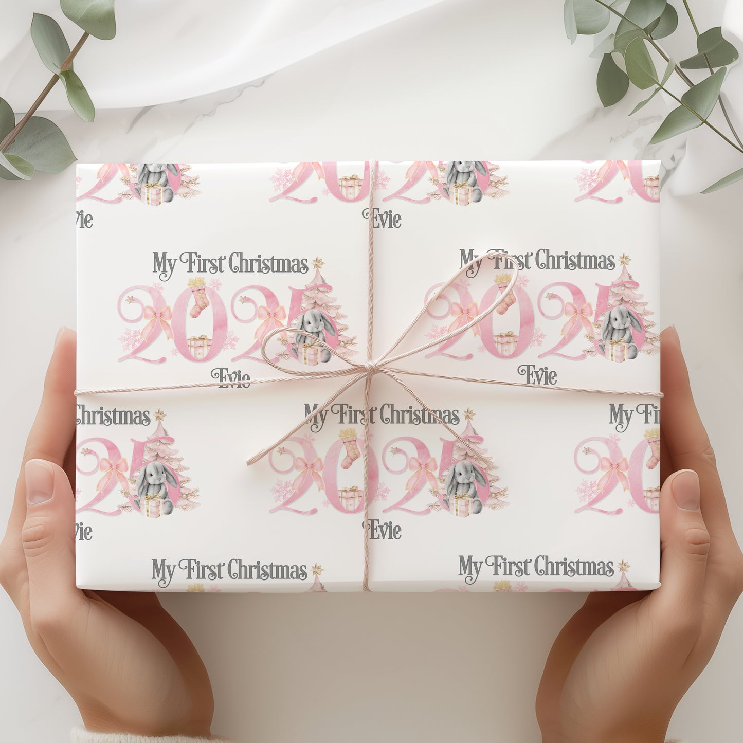 Personalised Bunny 1st Xmas Wrapping Paper Roll, First Christmas 2025 Gift Wrap, Baby Bunny Christmas gift, Wrapping paper with name