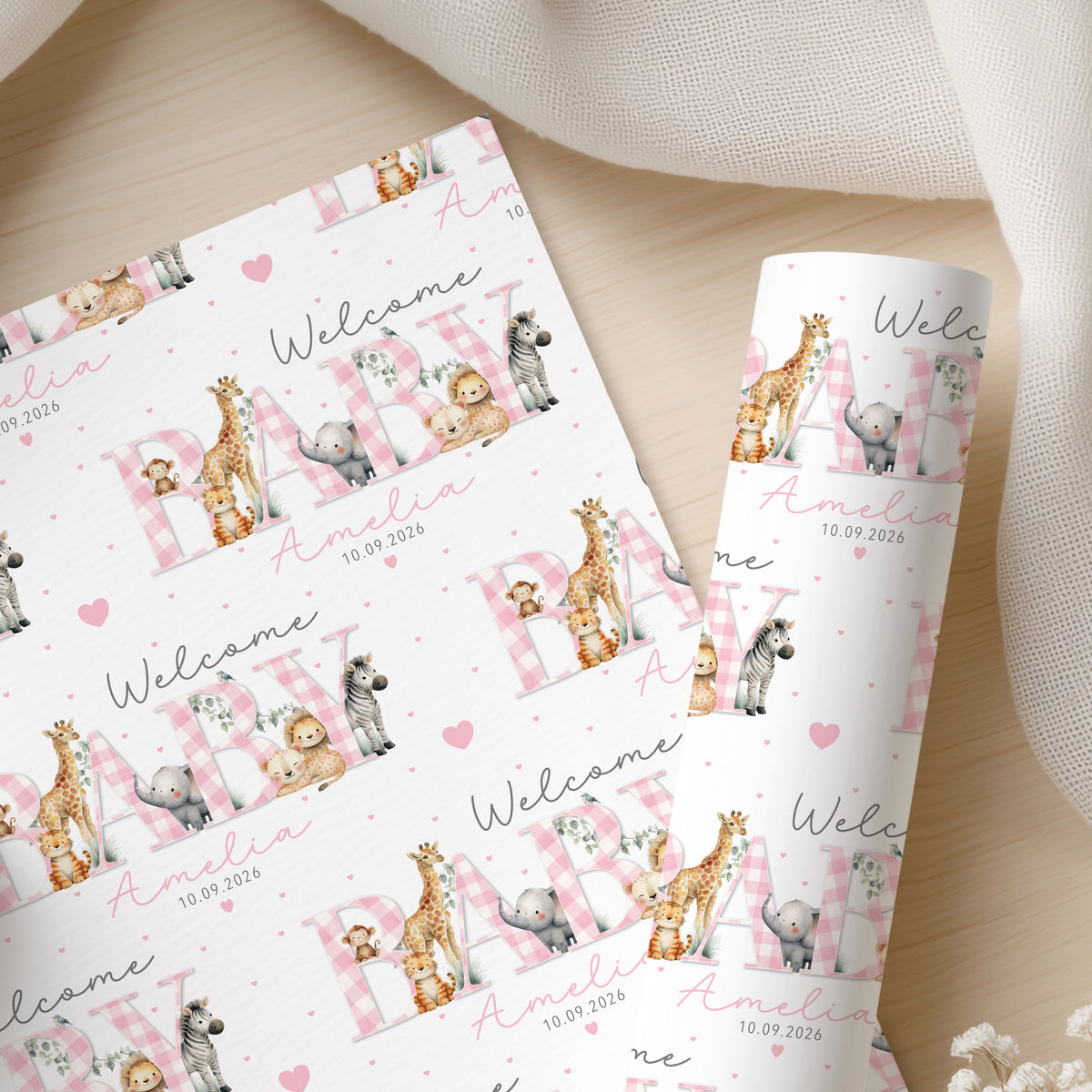 Personalised New Baby Wrapping Paper – Safari Animal Baby Gift Wrap
