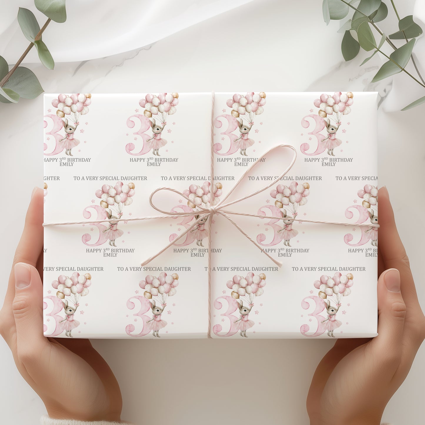 Personalised Pink Bunny Birthday Wrapping Paper
