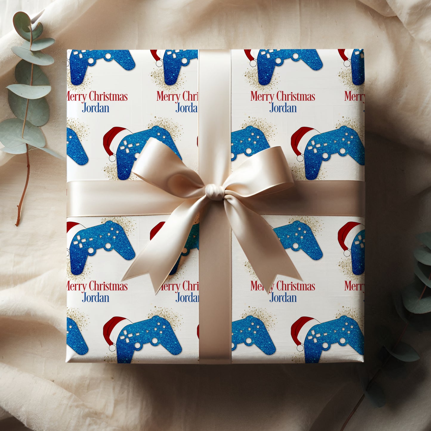 Personalised Gamer Christmas Wrapping Paper - Blue