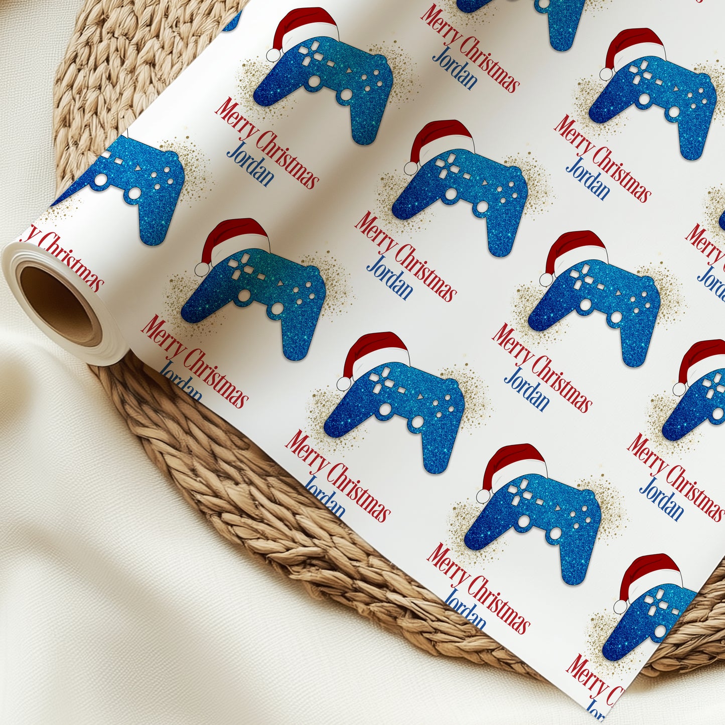 Personalised Gamer Christmas Wrapping Paper - Blue