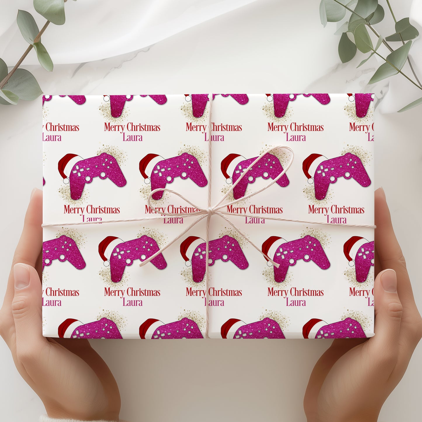 Personalised Gamer Christmas Wrapping Paper - Pink