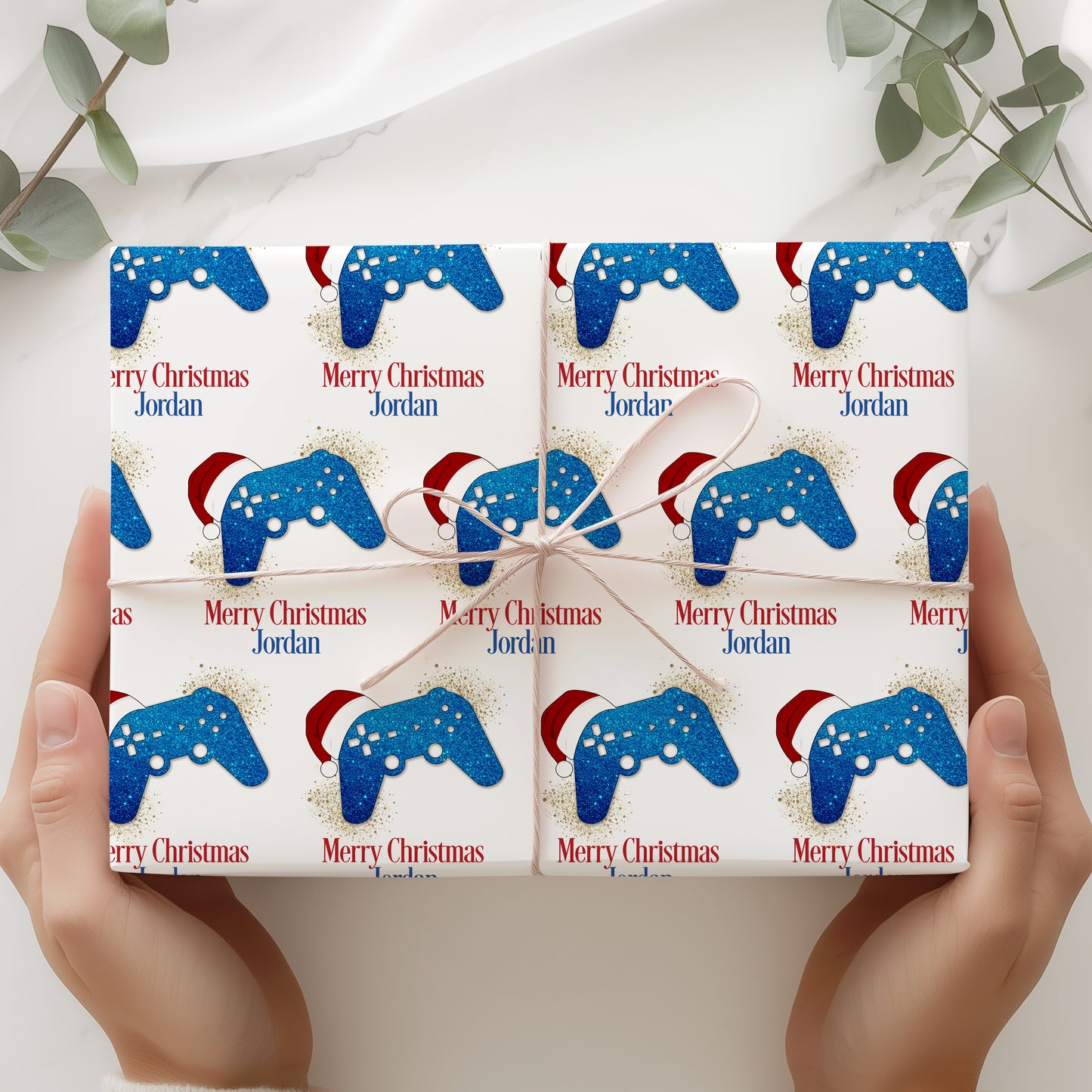 Personalised Gamer Christmas Wrapping Paper - Blue