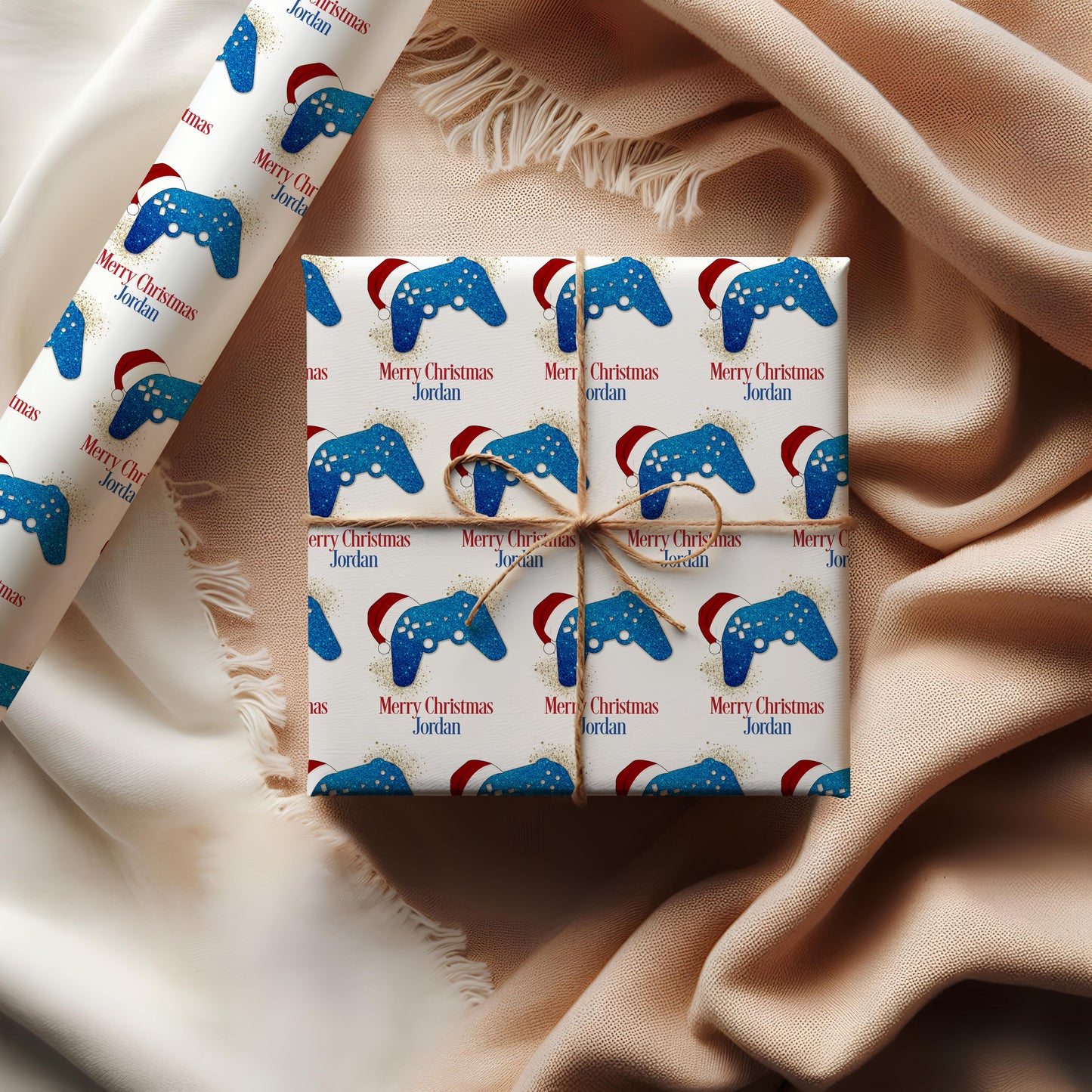 Personalised Gamer Christmas Wrapping Paper - Blue