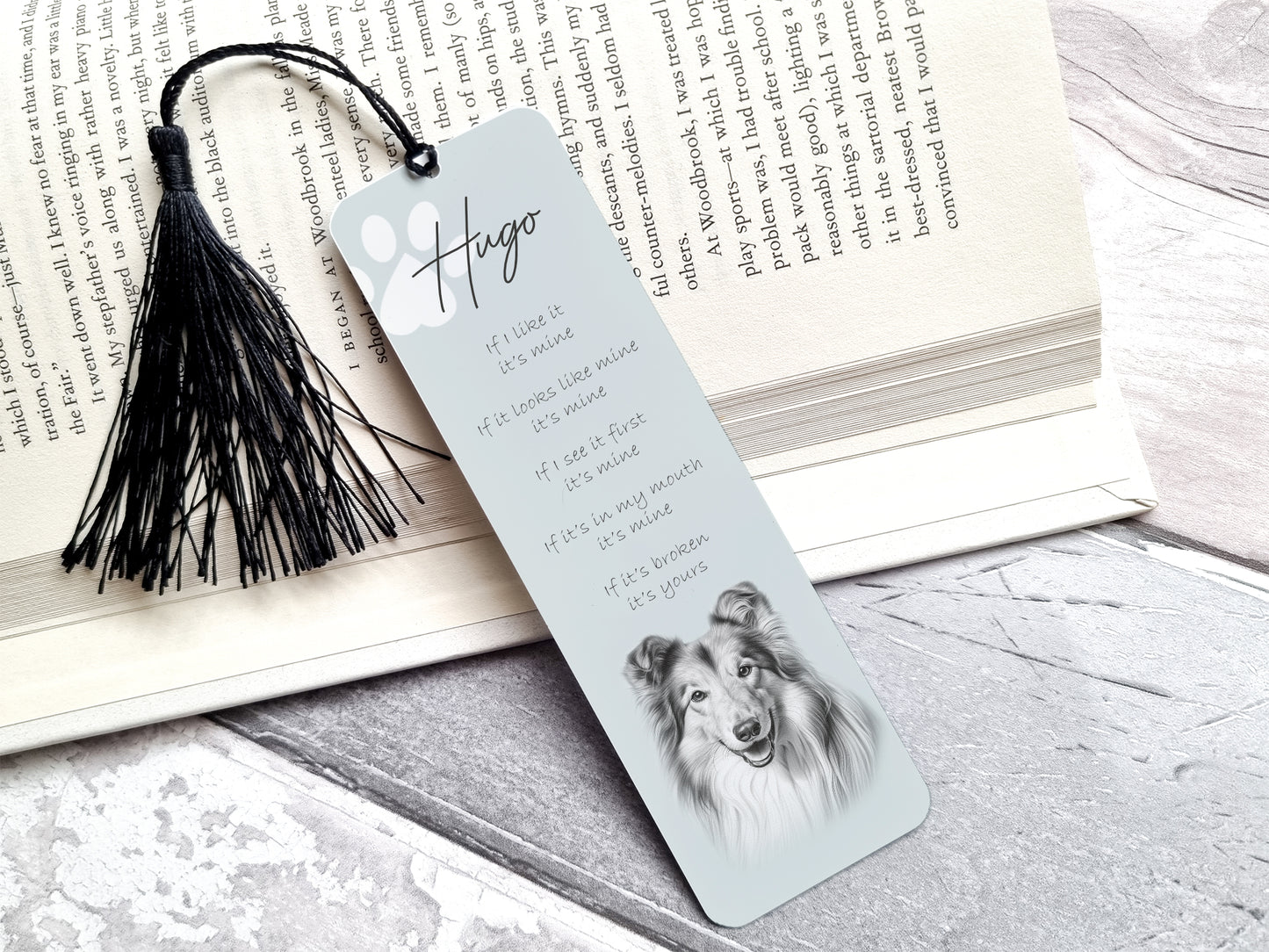 Personalised Rough Collie Bookmark