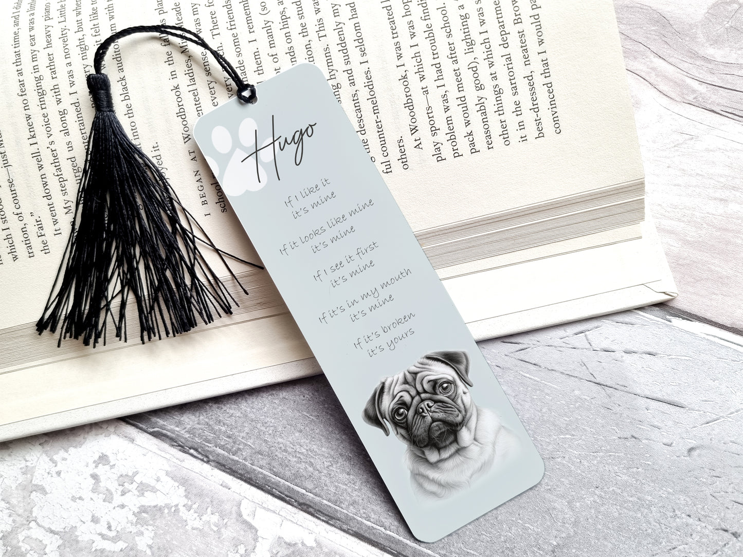 Personalised Pug Bookmark