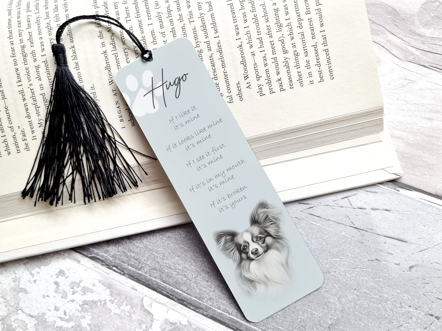 Personalised Papillion Bookmark