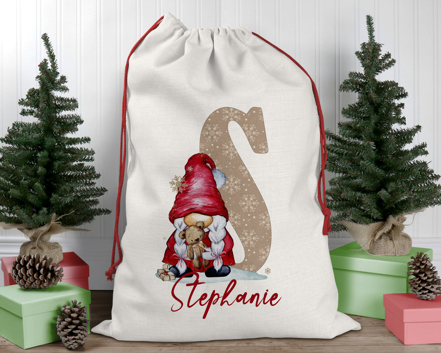 Personalised Christmas sack, Christmas stocking, Christmas gnome, Christmas gonk, Christmas Eve box, first Christmas gift, Christmas sack
