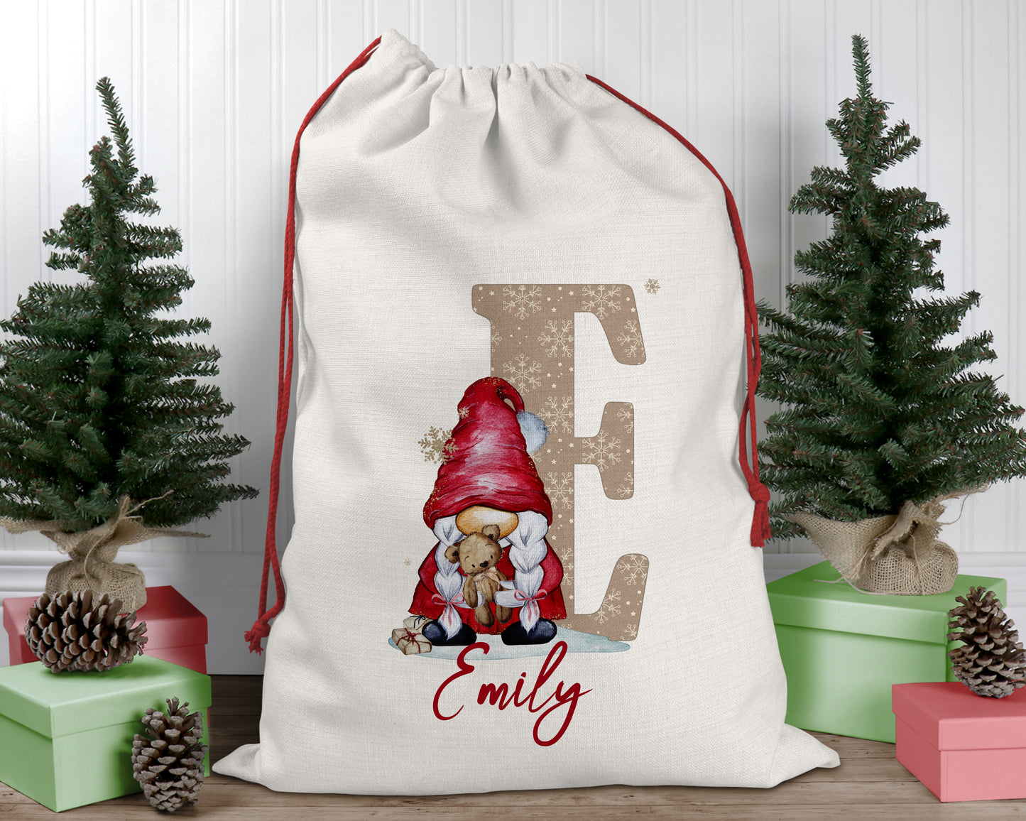 Personalised Christmas sack, Christmas stocking, Christmas gnome, Christmas gonk, Christmas Eve box, first Christmas gift, Christmas sack