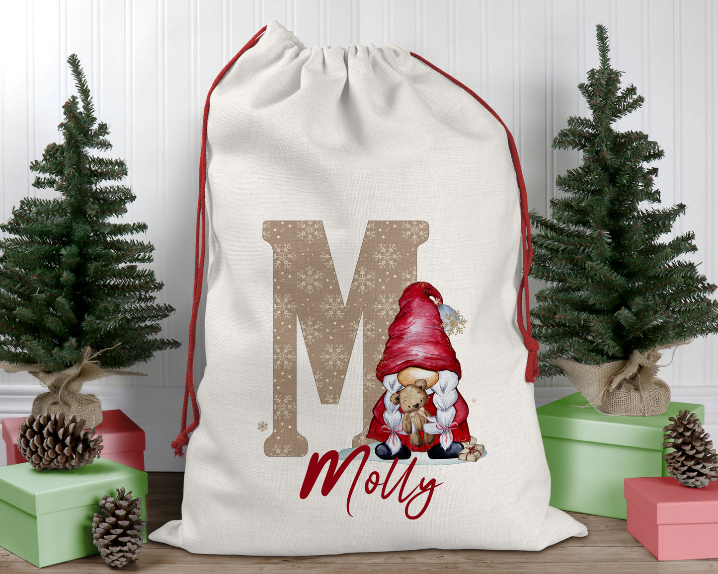 Personalised Christmas sack, Christmas stocking, Christmas gnome, Christmas gonk, Christmas Eve box, first Christmas gift, Christmas sack