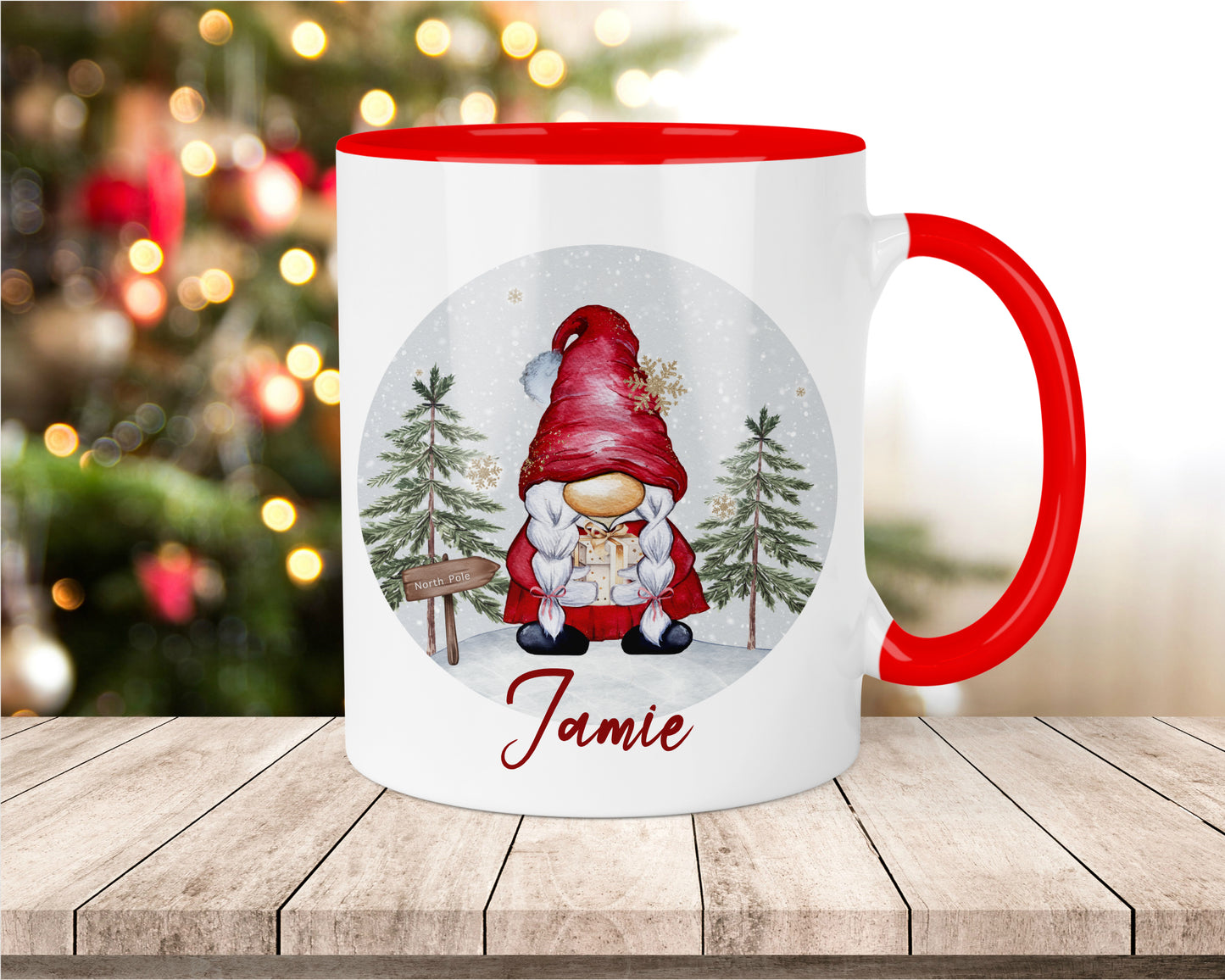 Personalised Christmas gonk mug, red Christmas mug, girl gonk, custom Christmas gift,