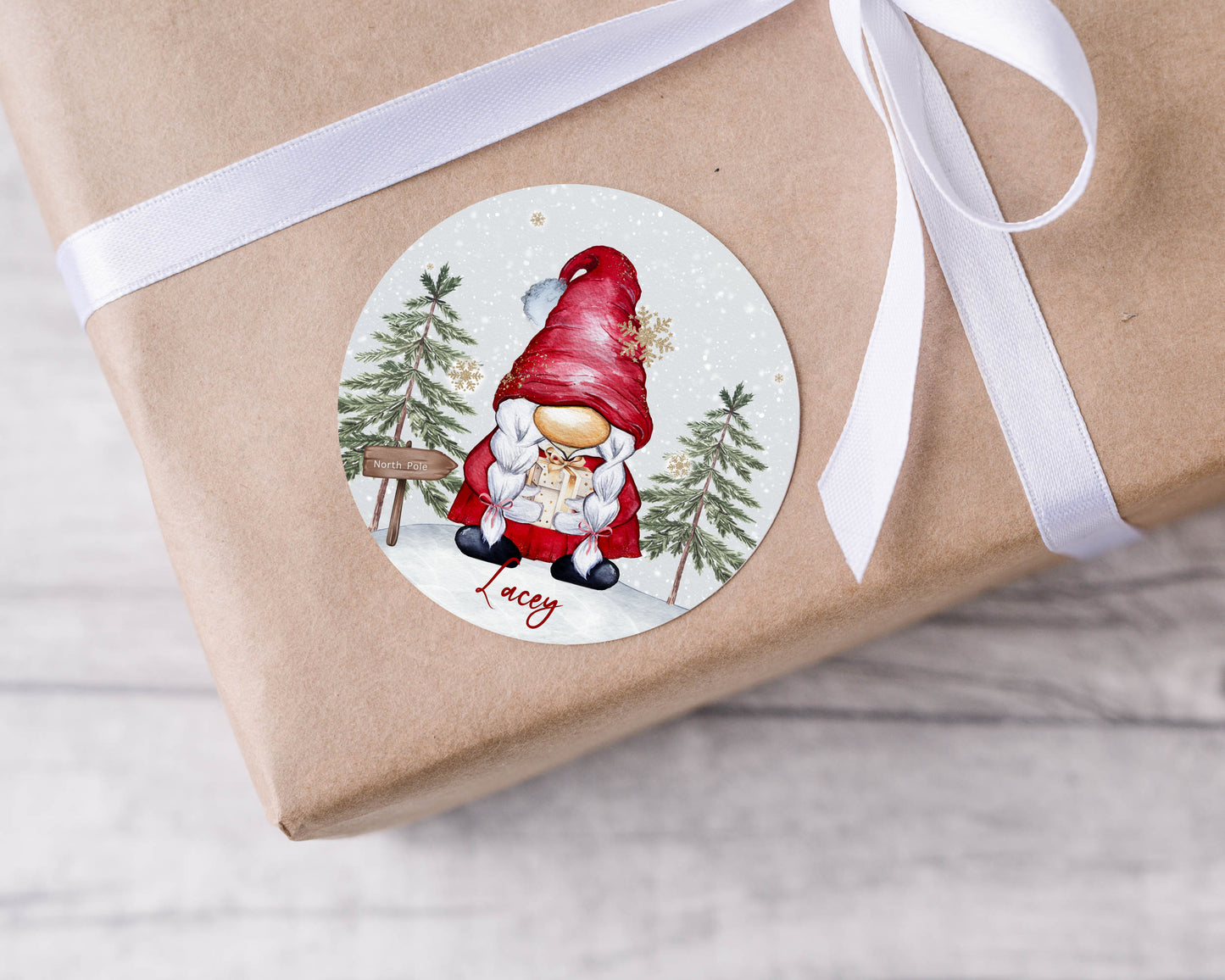 Personalised girl gonk Christmas stickers, girl gonk gift tags, custom Christmas packaging, Christmas gnome gift packaging labels,