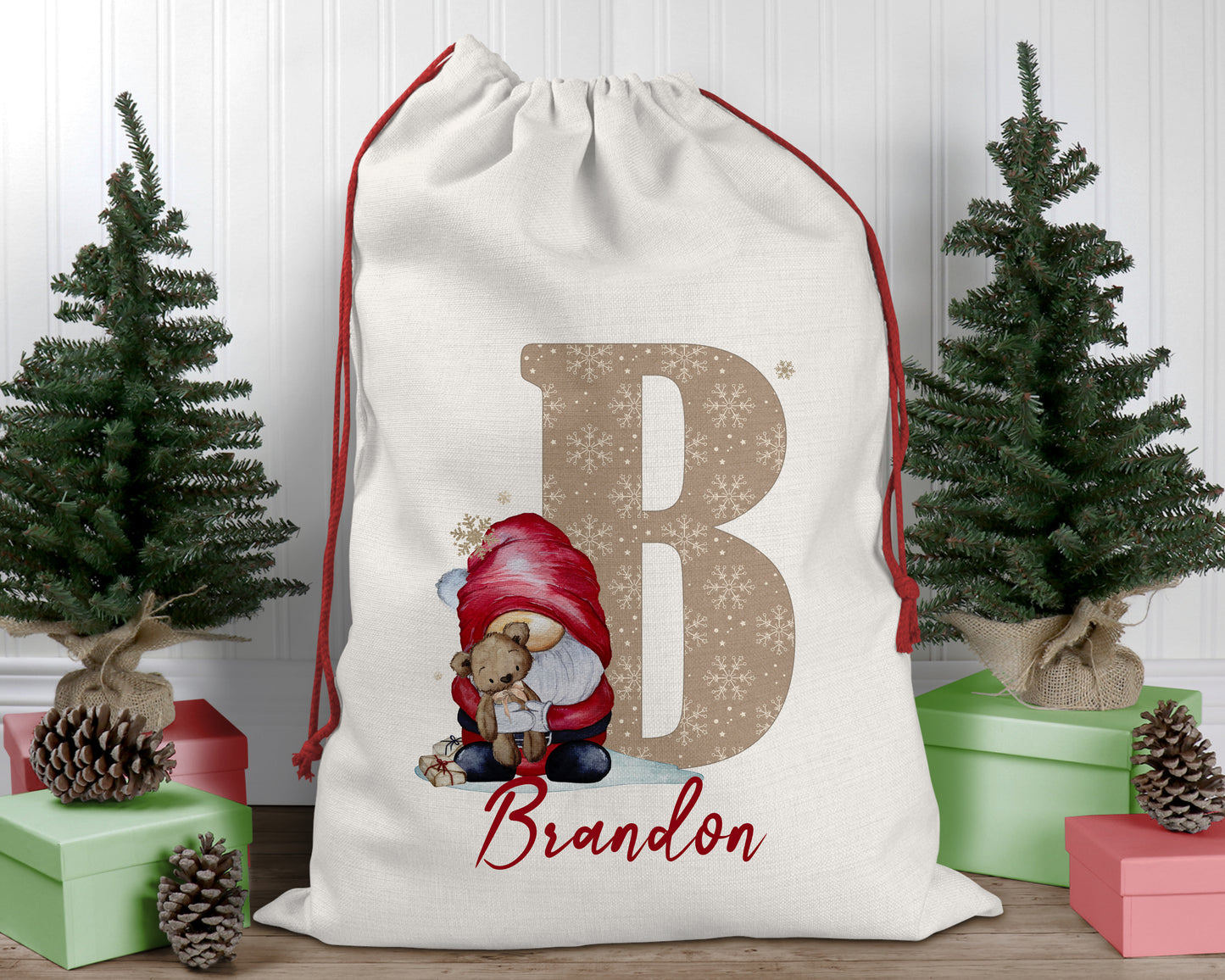 Personalised Christmas sack, Christmas stocking, Christmas gnome, Christmas gonk, Christmas Eve box, first Christmas gift, Christmas sack
