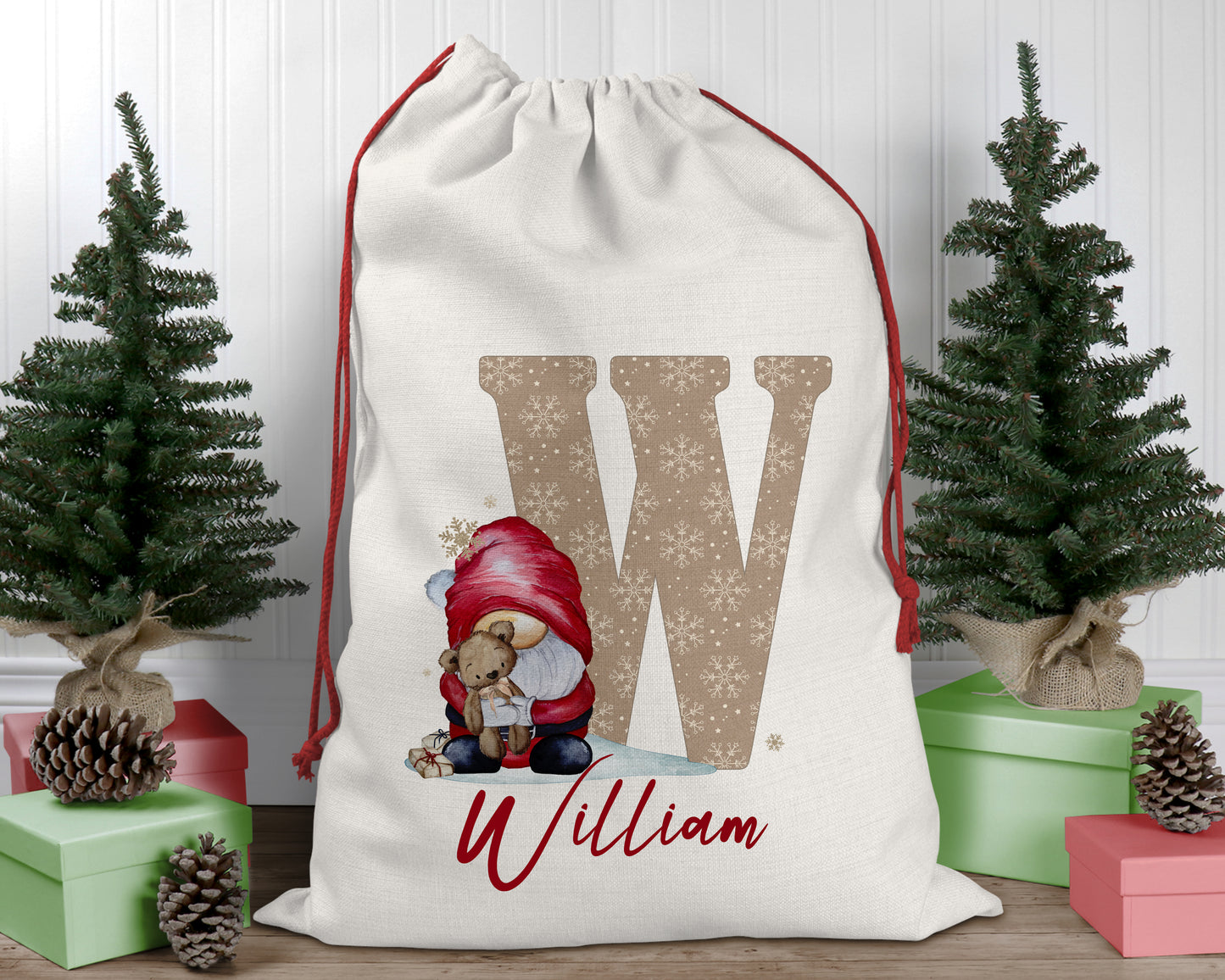 Personalised Christmas sack, Christmas stocking, Christmas gnome, Christmas gonk, Christmas Eve box, first Christmas gift, Christmas sack