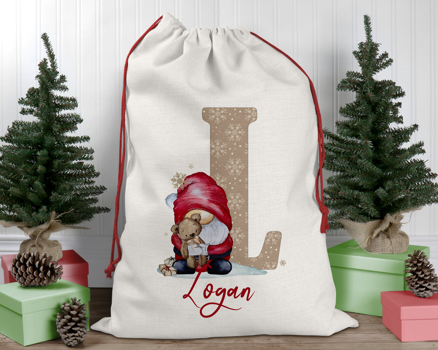 Personalised Christmas sack, Christmas stocking, Christmas gnome, Christmas gonk, Christmas Eve box, first Christmas gift, Christmas sack
