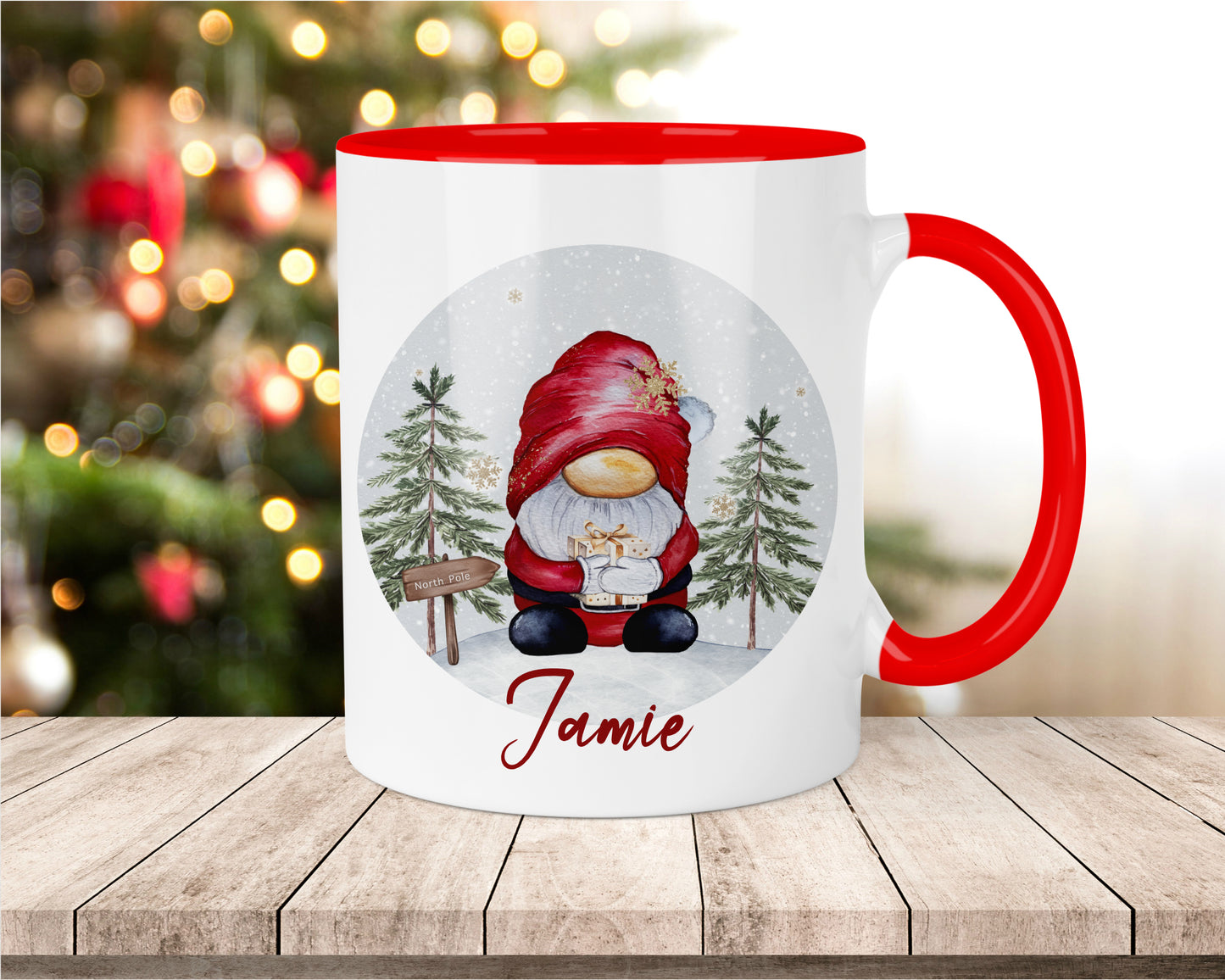 Personalised Christmas gonk mug, red Christmas mug, girl gonk, custom Christmas gift,