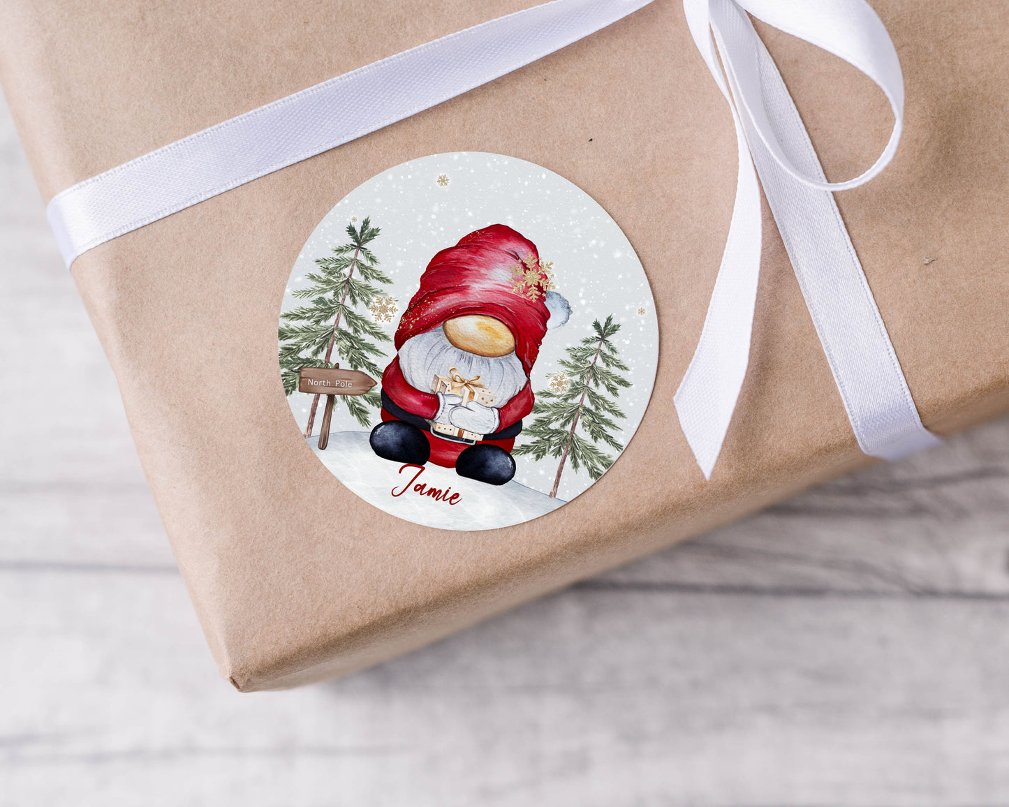 Personalised girl gonk Christmas stickers, girl gonk gift tags, custom Christmas packaging, Christmas gnome gift packaging labels,