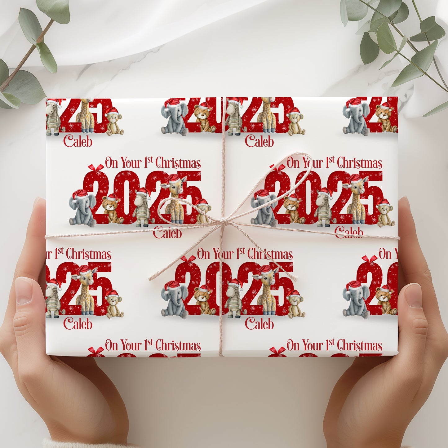 Personalised First Christmas Safari Animal Wrapping Paper