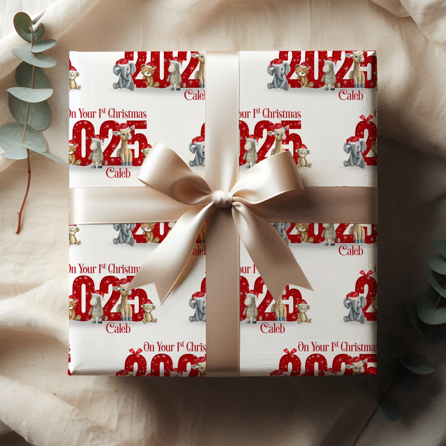 Personalised First Christmas Safari Animal Wrapping Paper