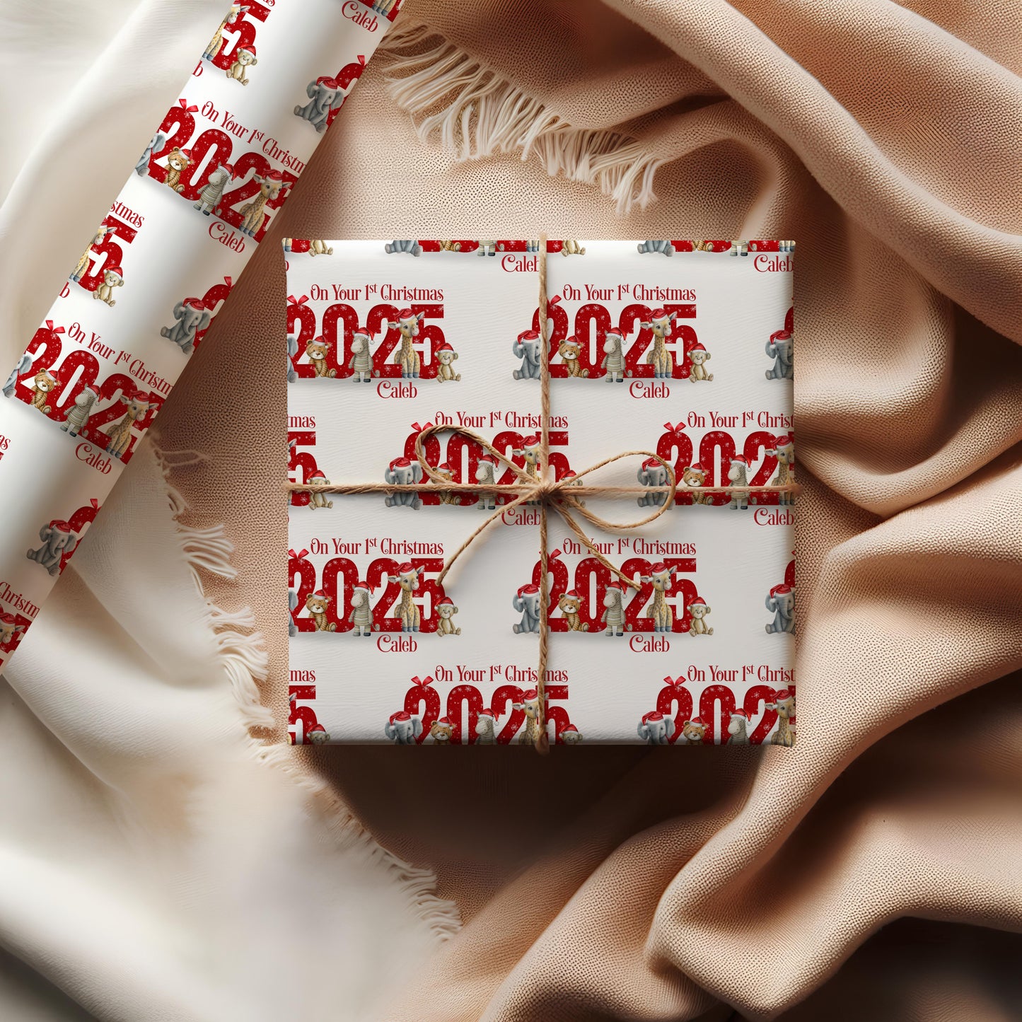 Personalised First Christmas Safari Animal Wrapping Paper