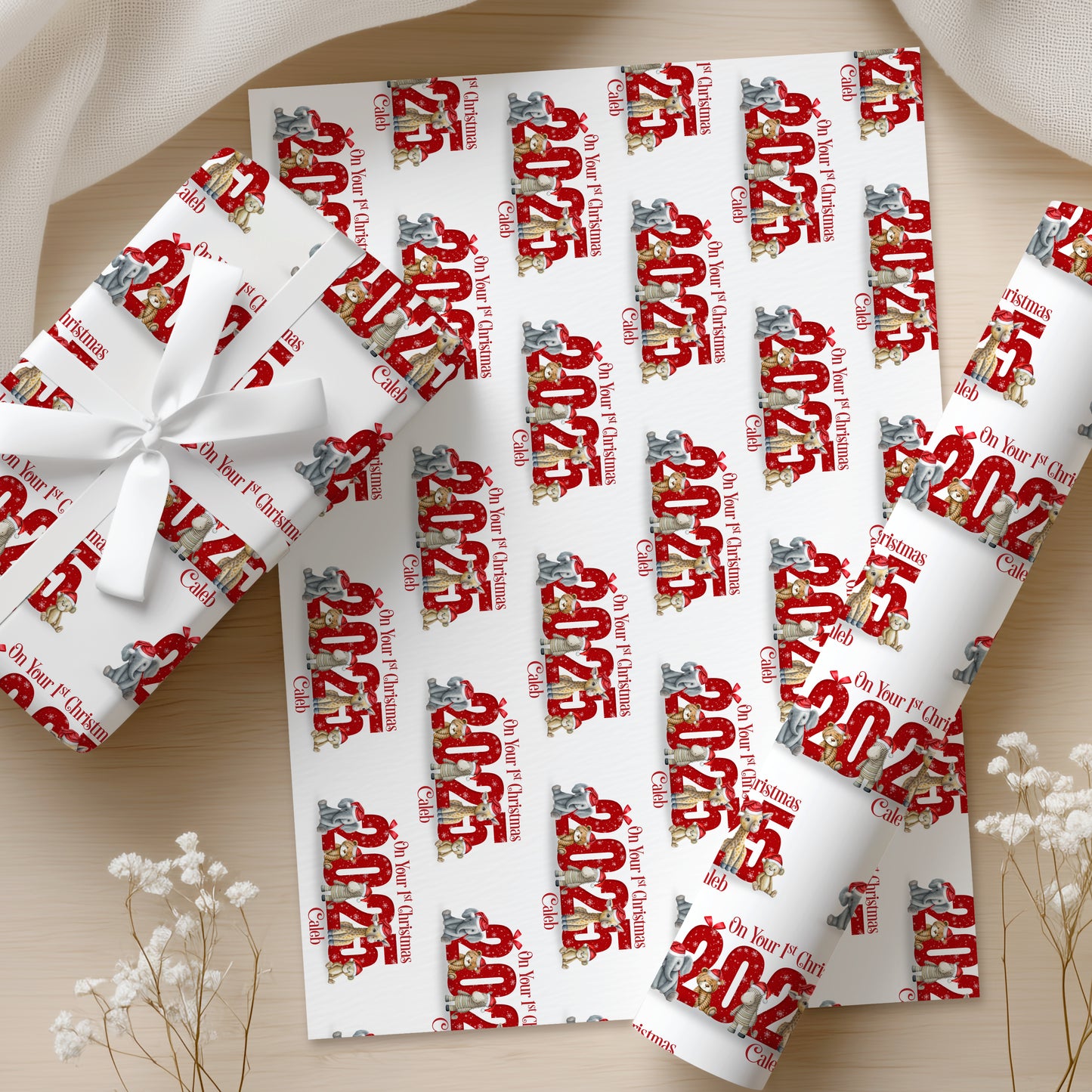 Personalised First Christmas Safari Animal Wrapping Paper