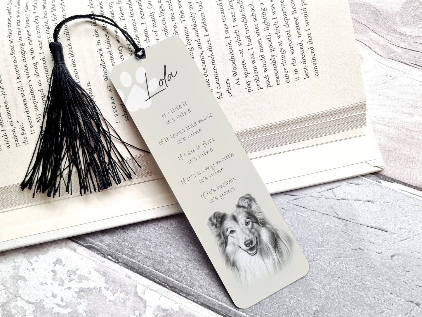 Personalised Rough Collie Bookmark