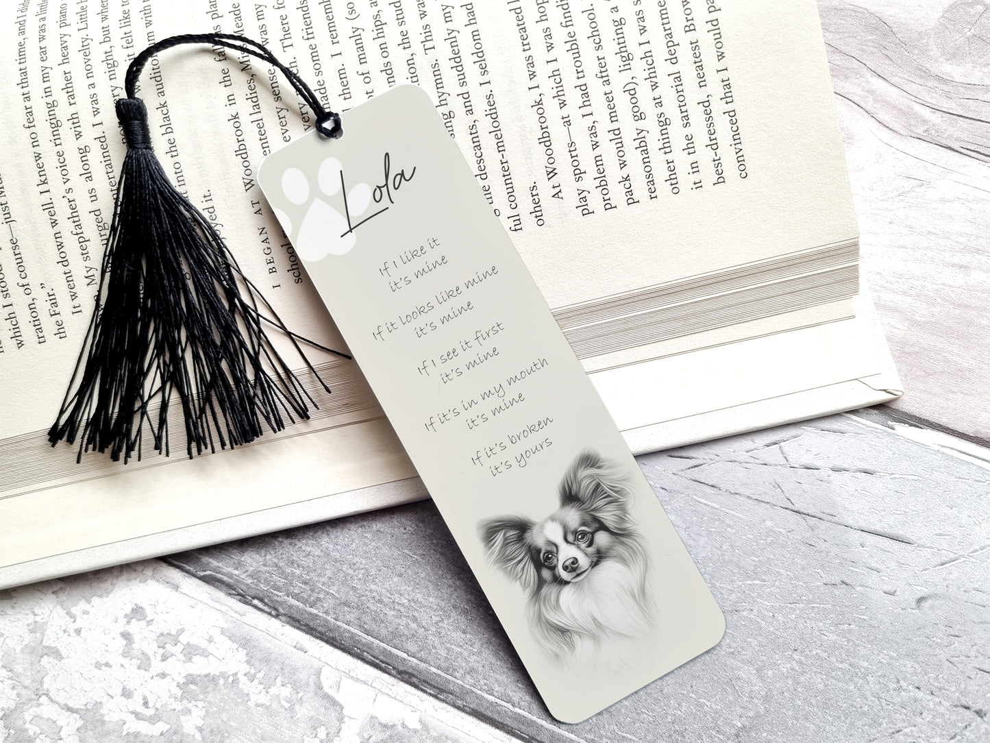 Personalised Papillion Bookmark