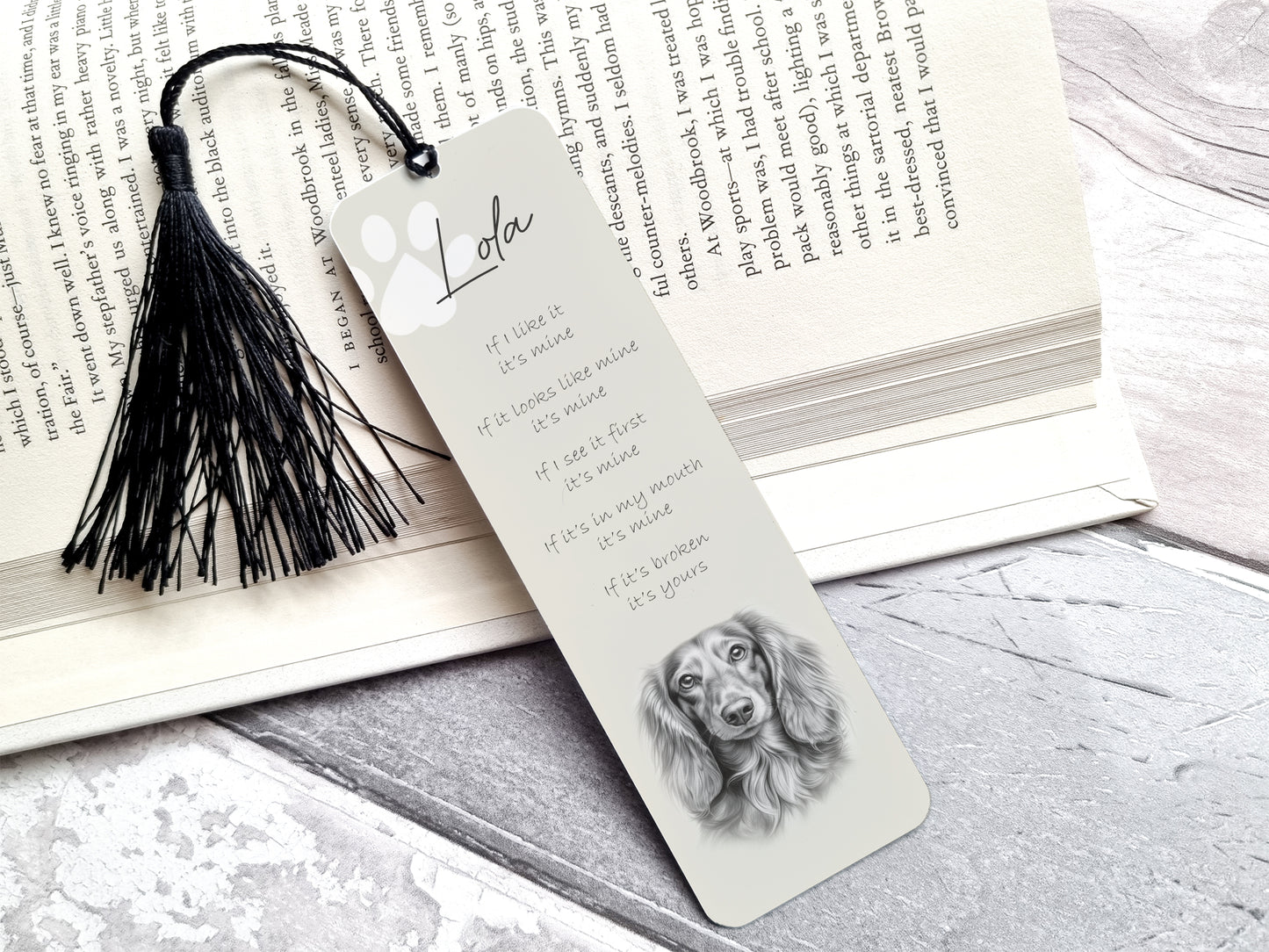 Personalised Long Haired Dachshund Bookmark