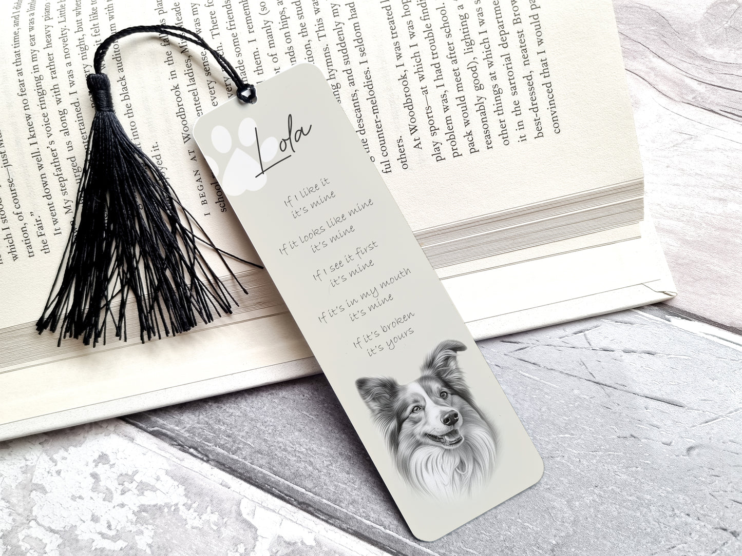 Personalised Shetland Sheep Dog Bookmark