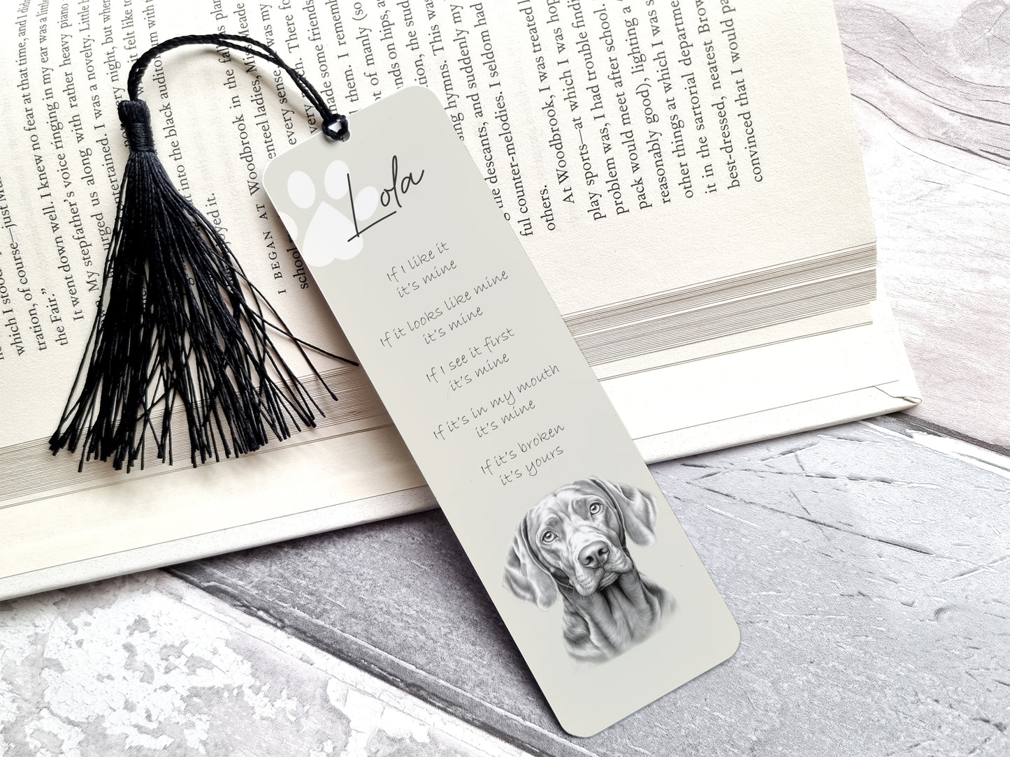 Personalised Weimaraner Bookmark