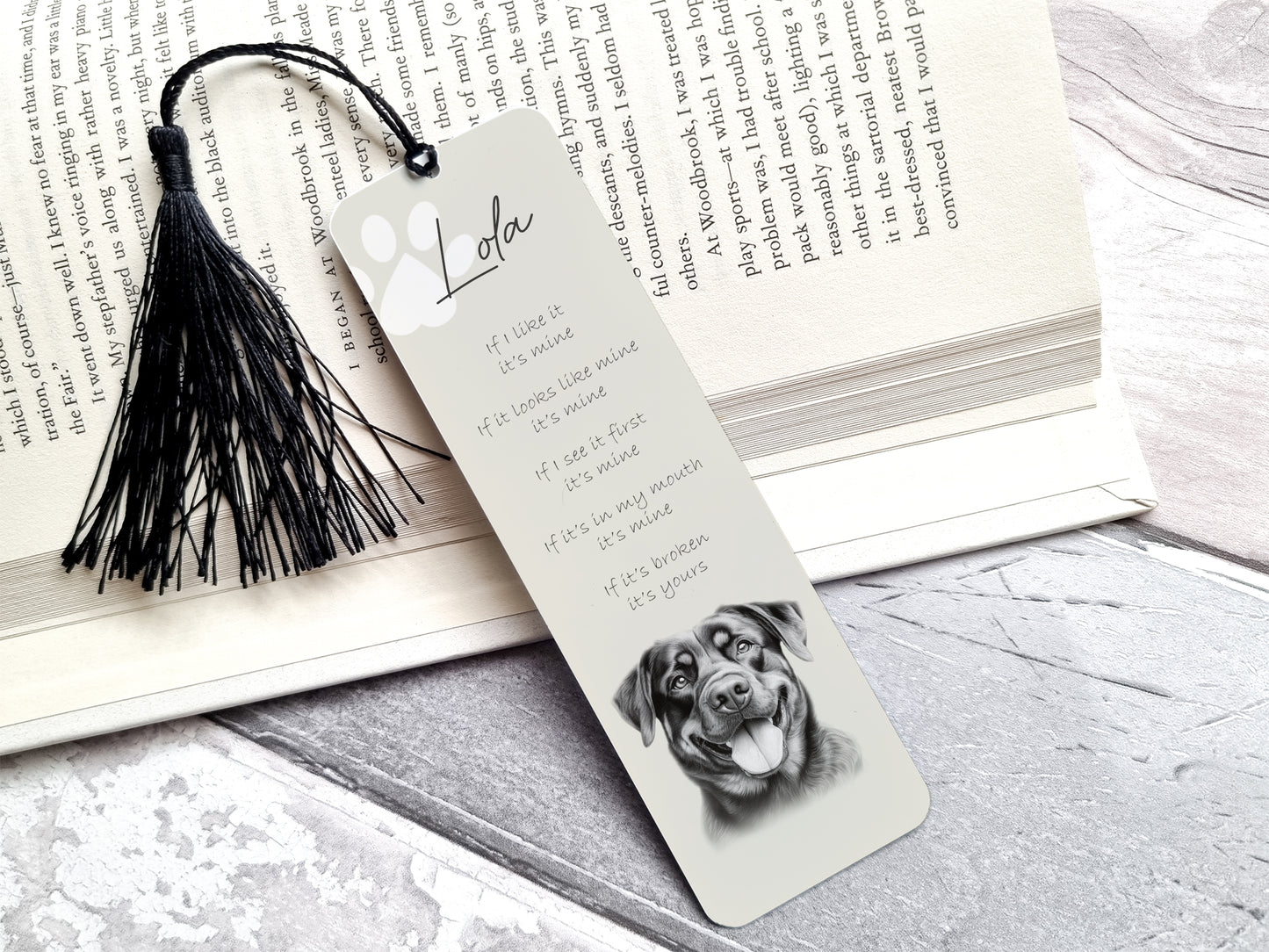 Personalised Rottweiler Bookmark