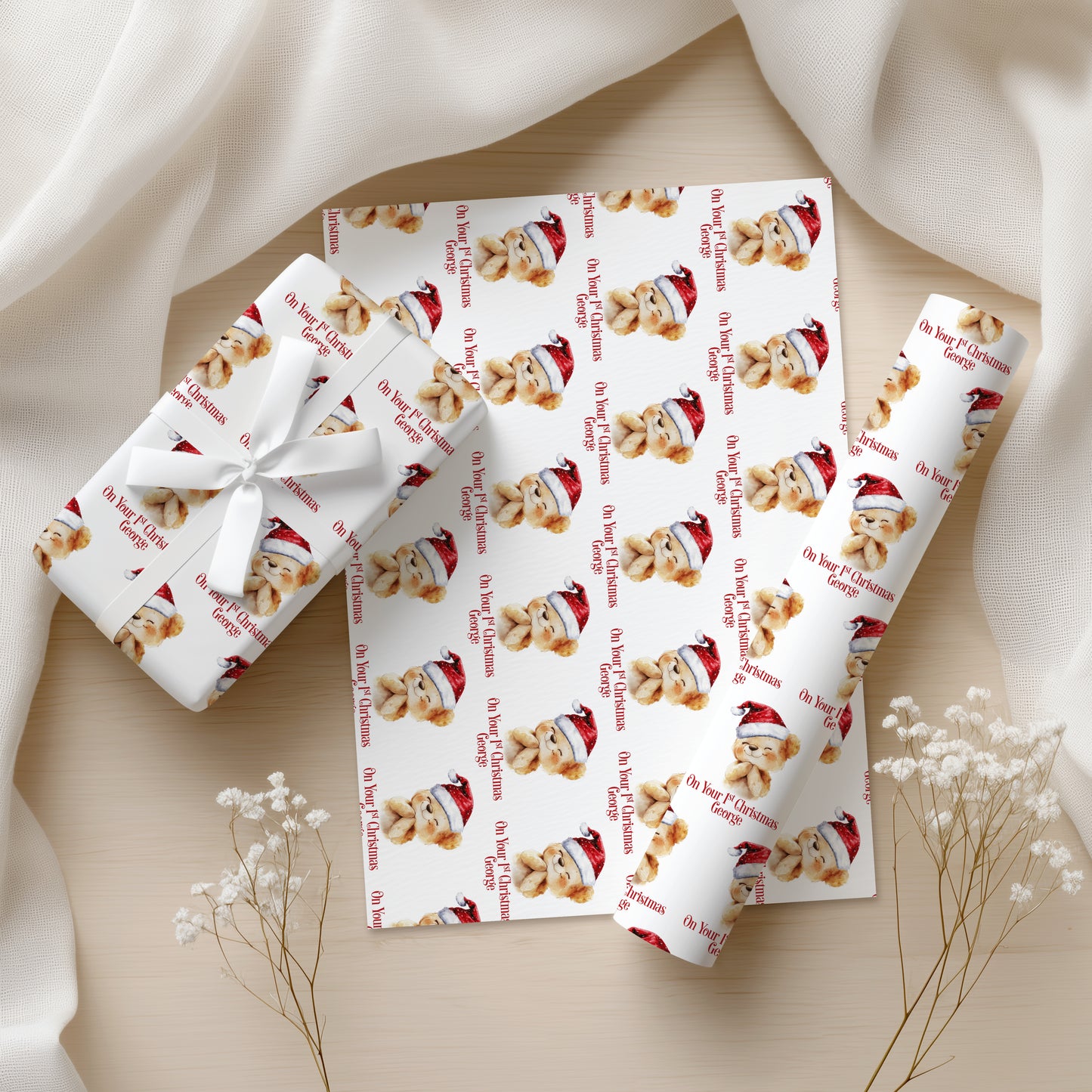 Personalised Teddy bear first Christmas Wrapping Paper