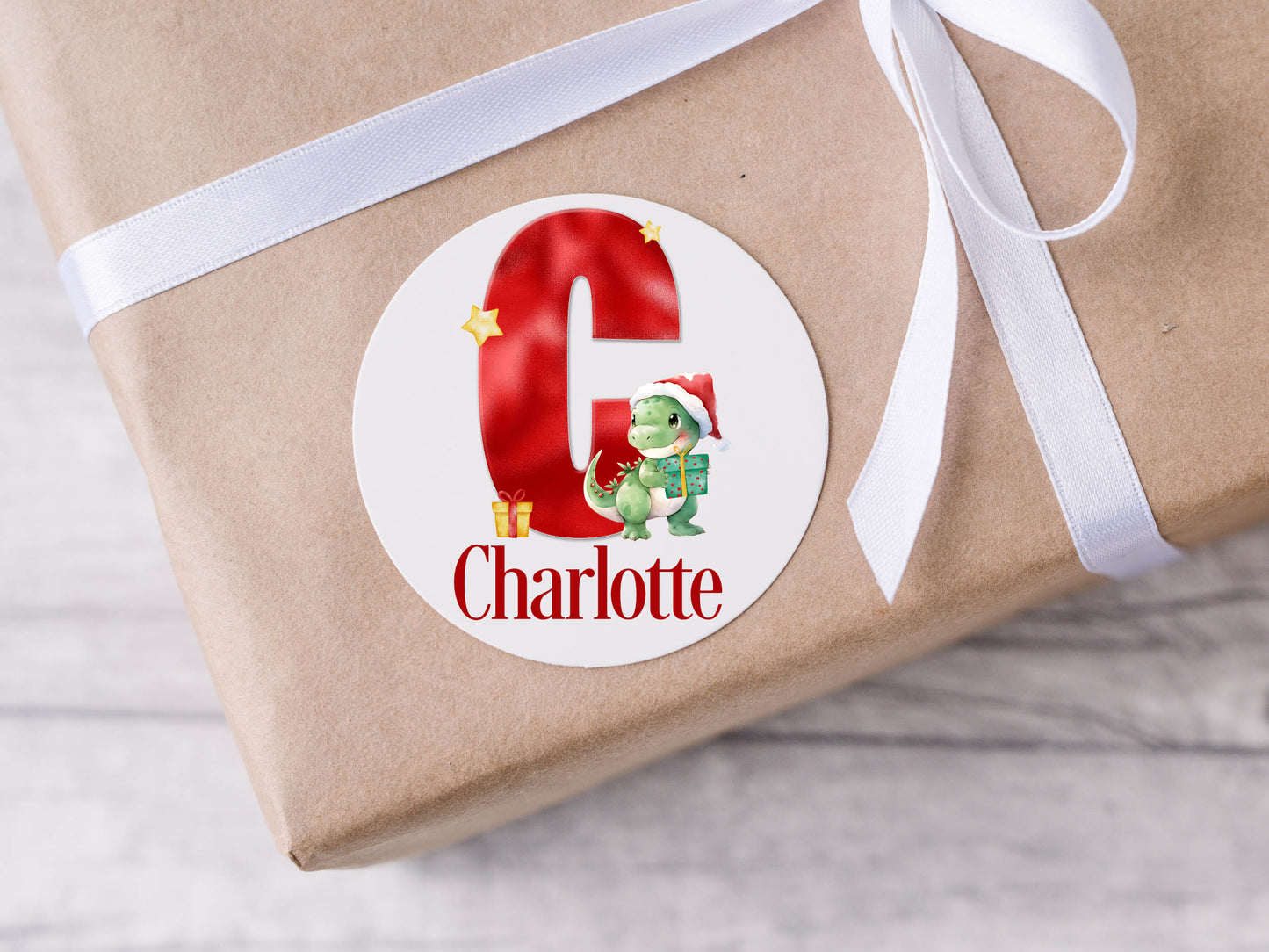 Personalised Christmas stickers, Dinosaur Christmas, Santa gift tags, custom Christmas packaging, red Christmas Santa gift packaging labels
