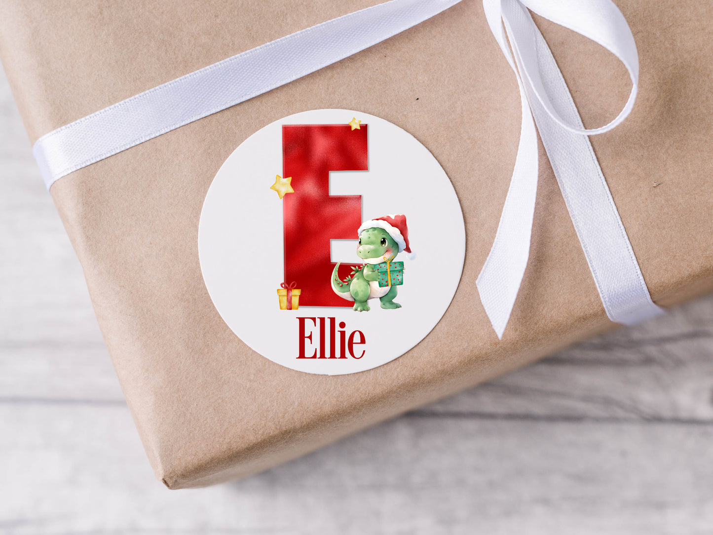 Personalised Christmas stickers, Dinosaur Christmas, Santa gift tags, custom Christmas packaging, red Christmas Santa gift packaging labels