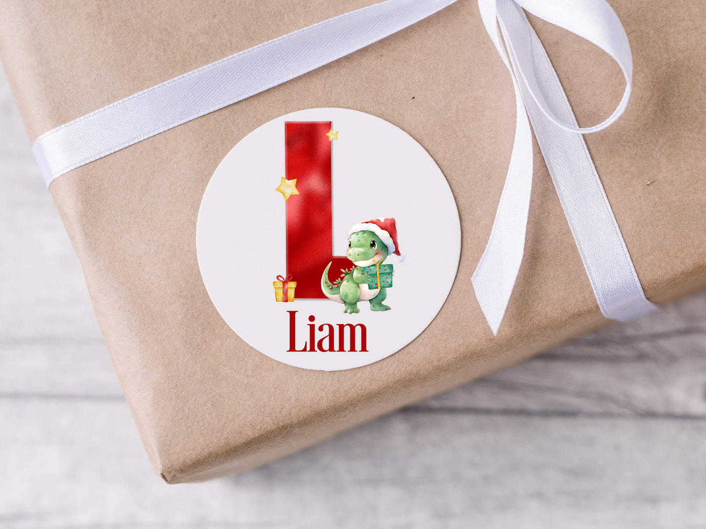 Personalised Christmas stickers, Dinosaur Christmas, Santa gift tags, custom Christmas packaging, red Christmas Santa gift packaging labels