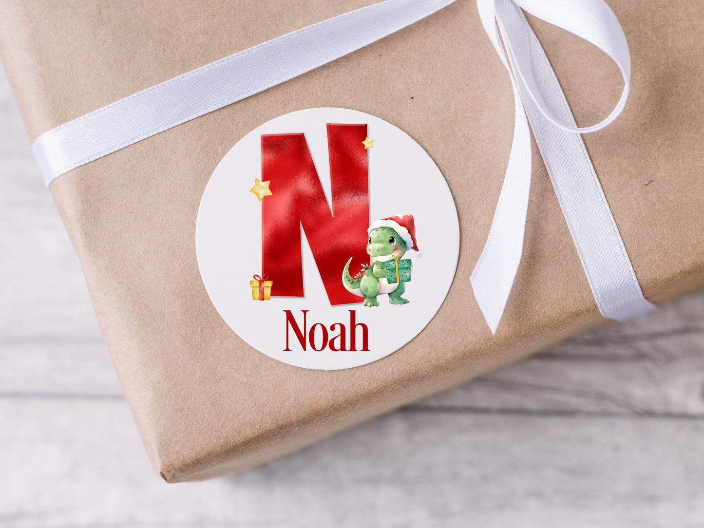 Personalised Christmas stickers, Dinosaur Christmas, Santa gift tags, custom Christmas packaging, red Christmas Santa gift packaging labels