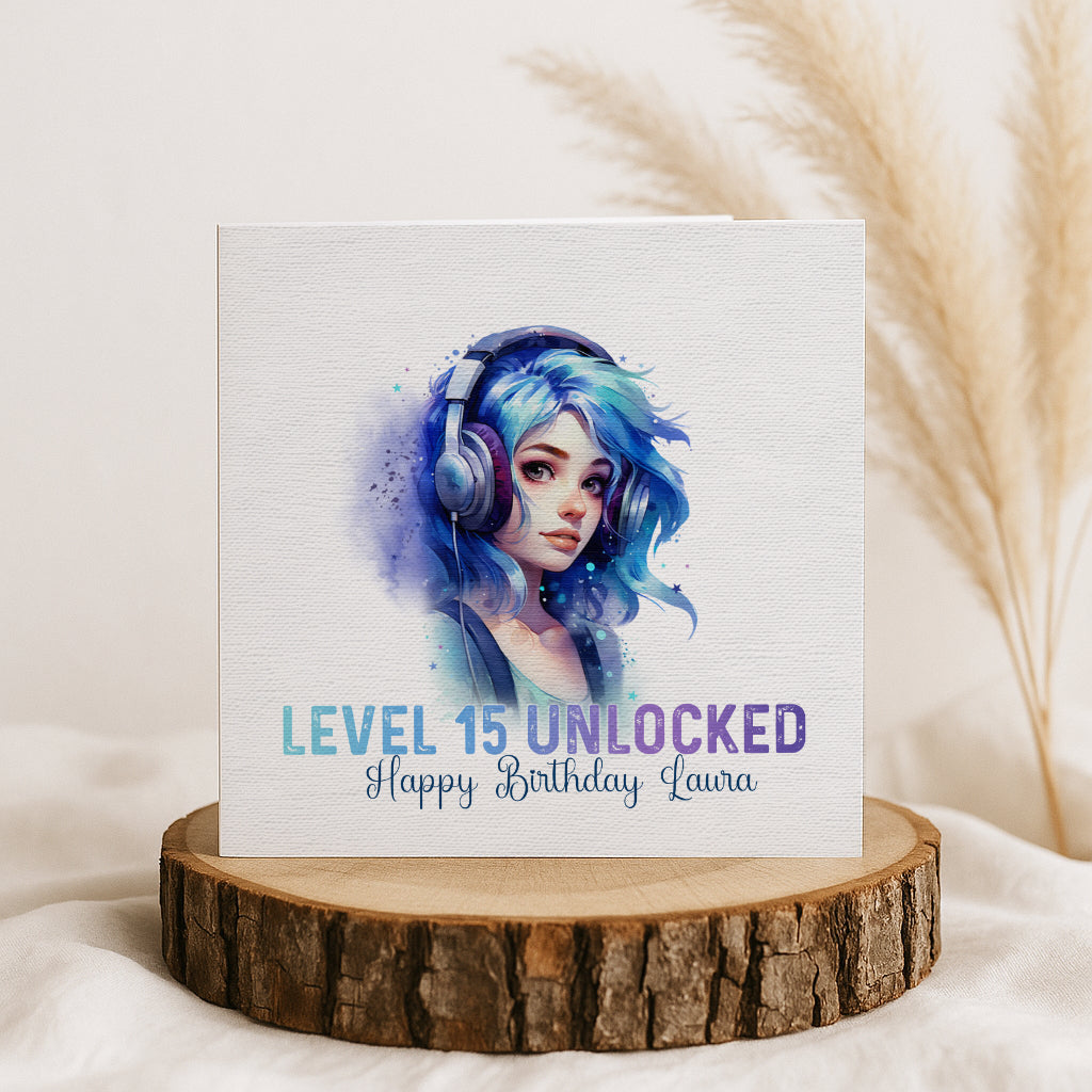 Personalised Gamer Girl Birthday Card