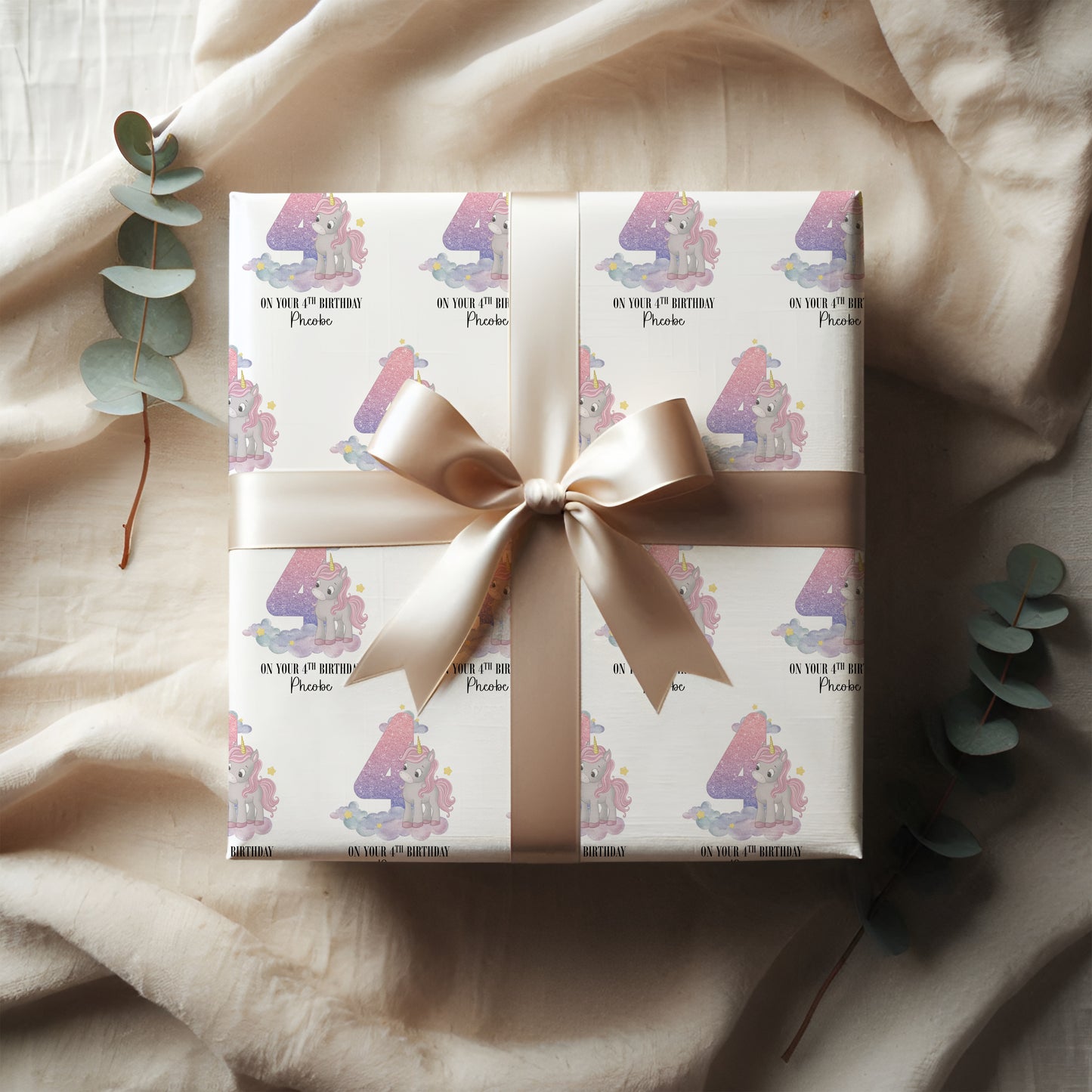 Personalised Pink Birthday Unicorn Wrapping Paper Roll