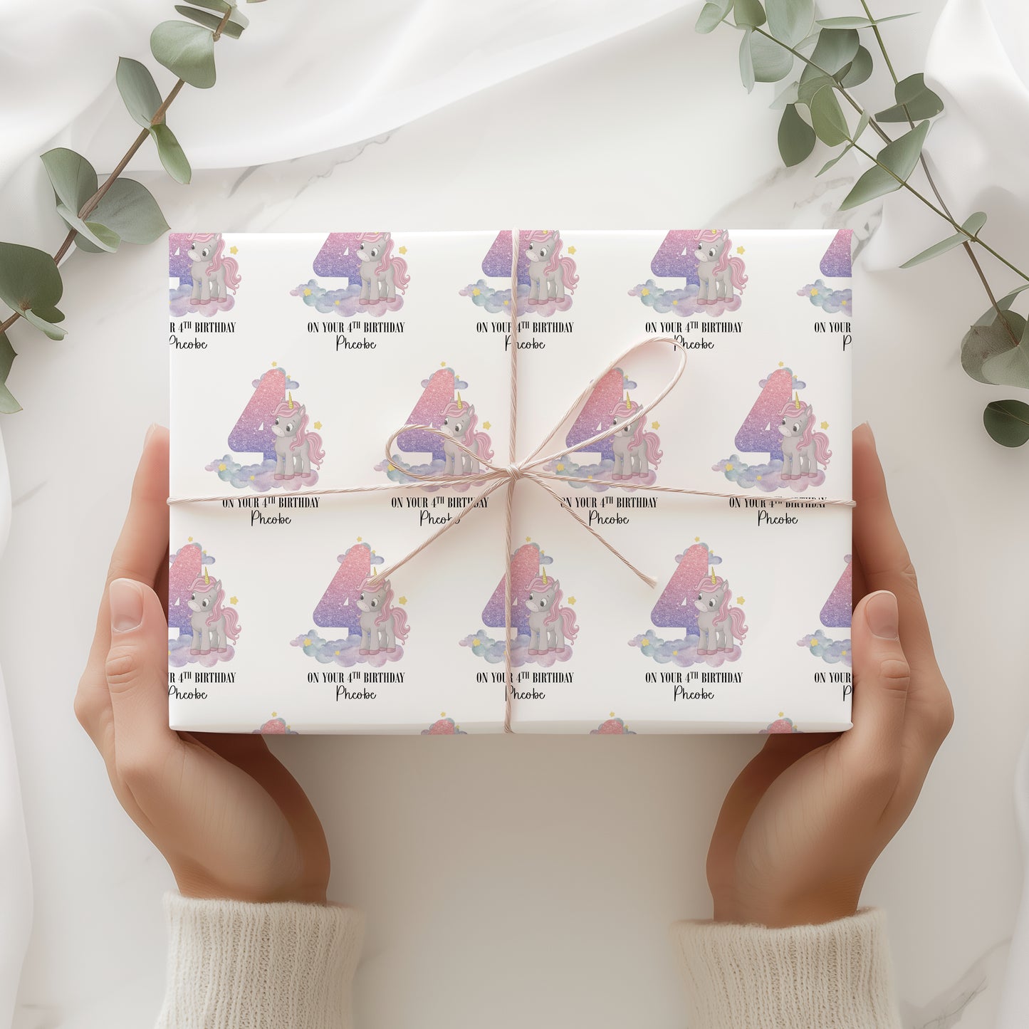 Personalised Pink Birthday Unicorn Wrapping Paper Roll