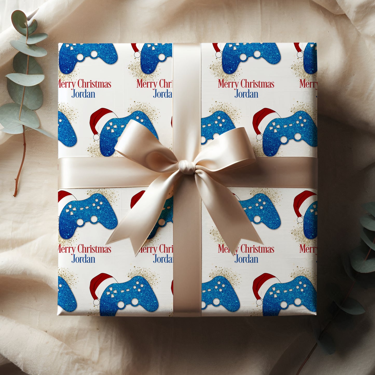 Personalised Gamer Christmas Wrapping Paper - Blue