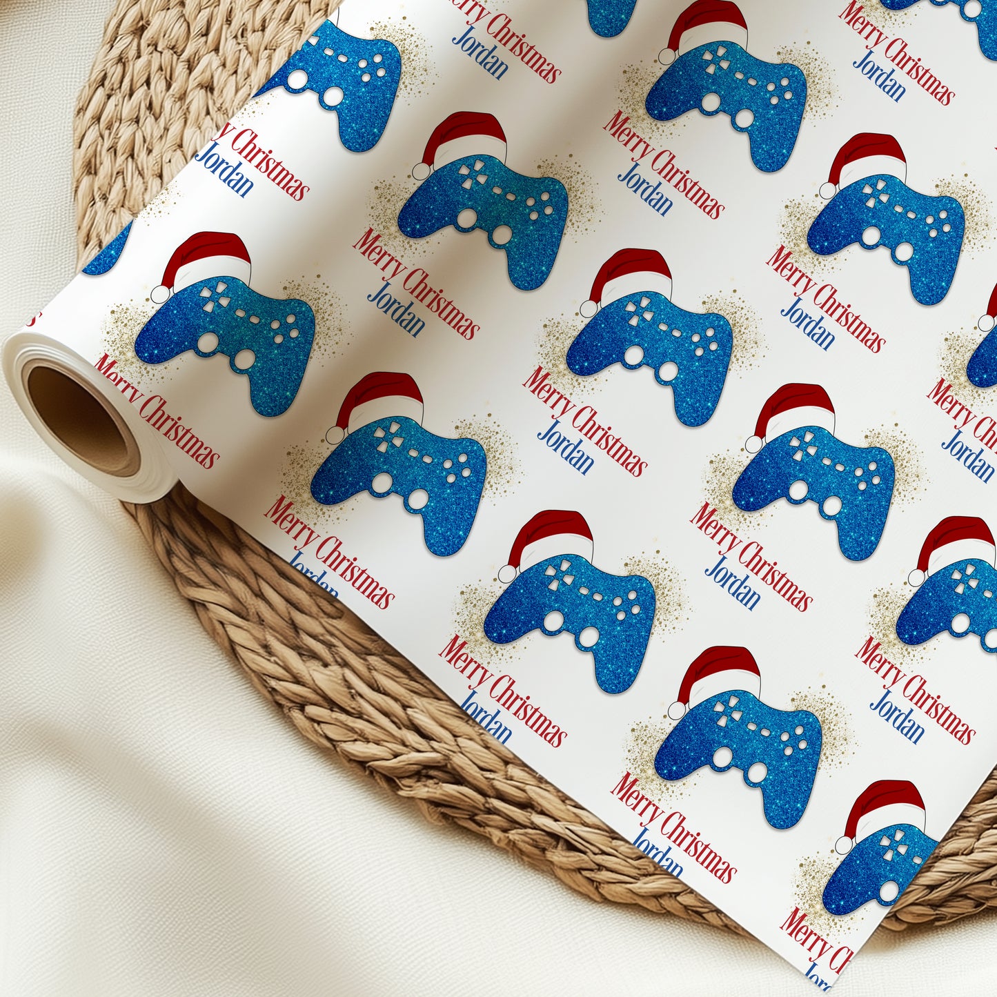 Personalised Gamer Christmas Wrapping Paper - Blue