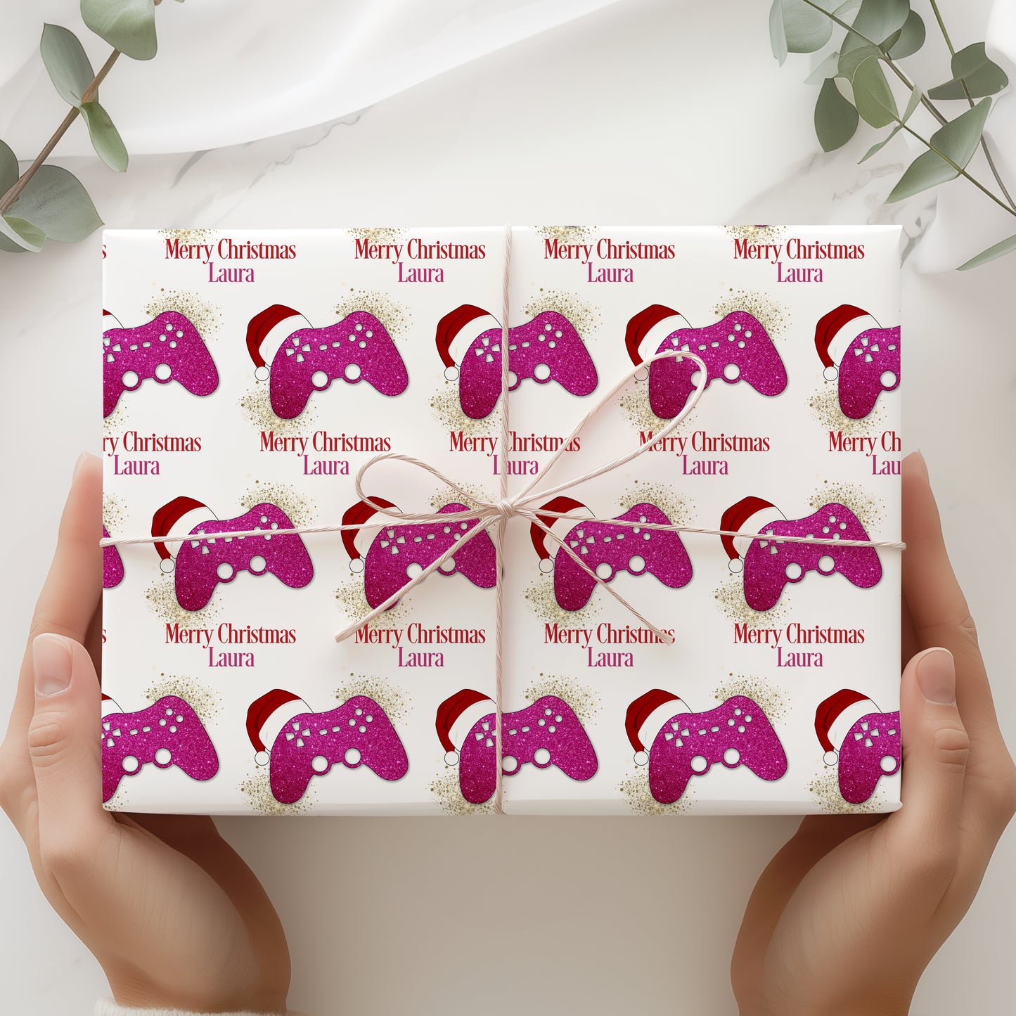 Personalised Gamer Christmas Wrapping Paper - Pink