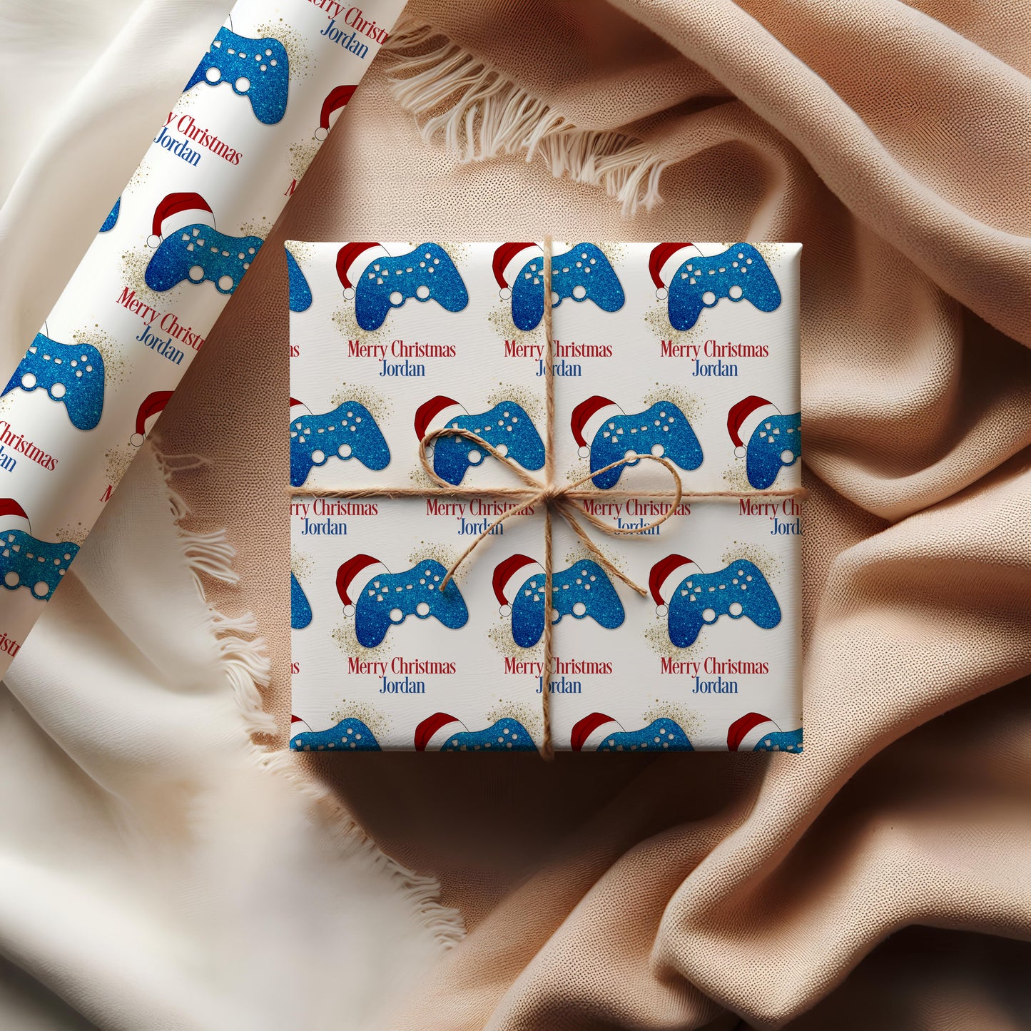 Personalised Gamer Christmas Wrapping Paper - Blue