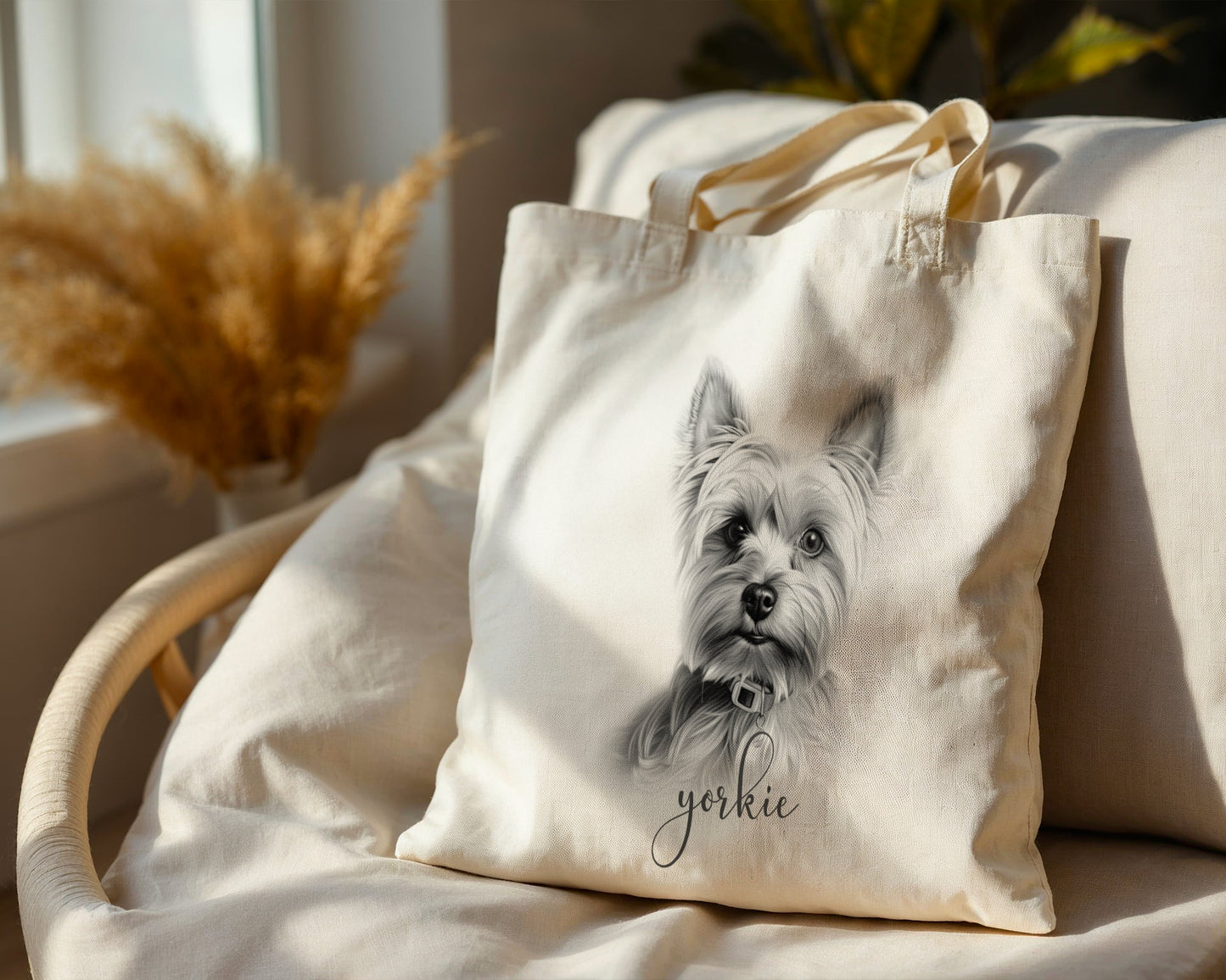 Personalised yorkie linen tote bag