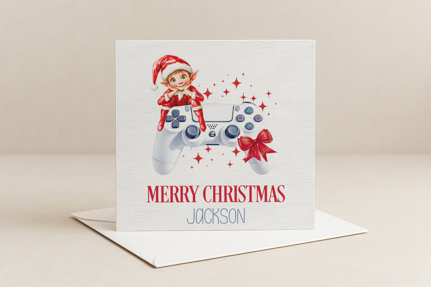 Personalised Elf Gamer Christmas Card