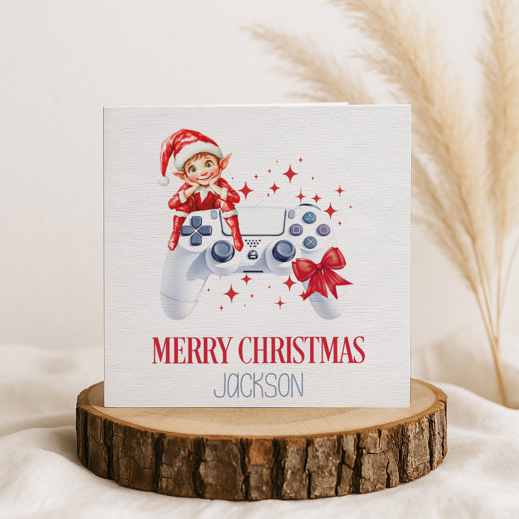 Personalised Elf Gamer Christmas Card