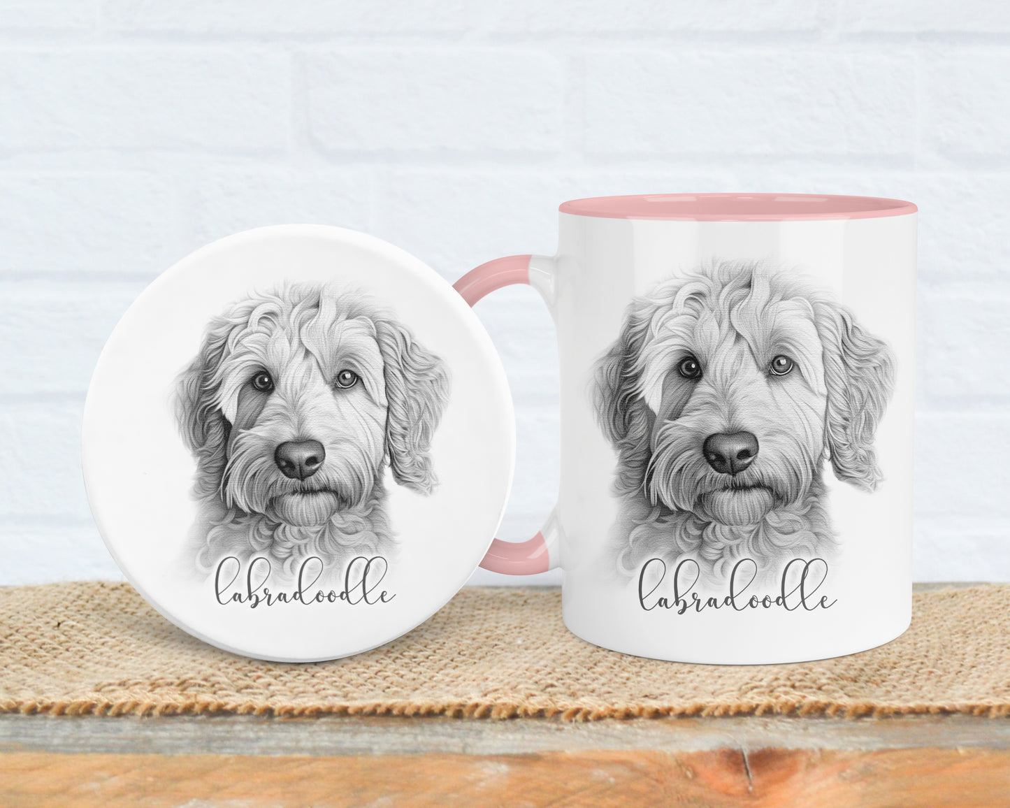 Labradoodle Dog Mug, Personalised dog breed mug, Labradoodle gift, 11oz ceramic mug, dog lover gift, Labradoodle dog, Mug and Coaster Set