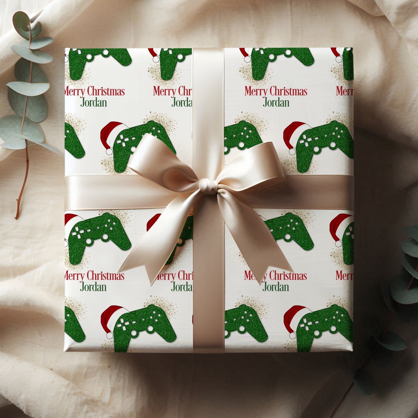 Personalised Gamer Christmas Wrapping Paper - Green