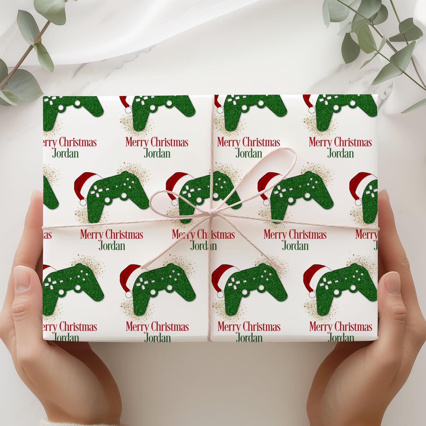 Personalised Gamer Christmas Wrapping Paper - Green